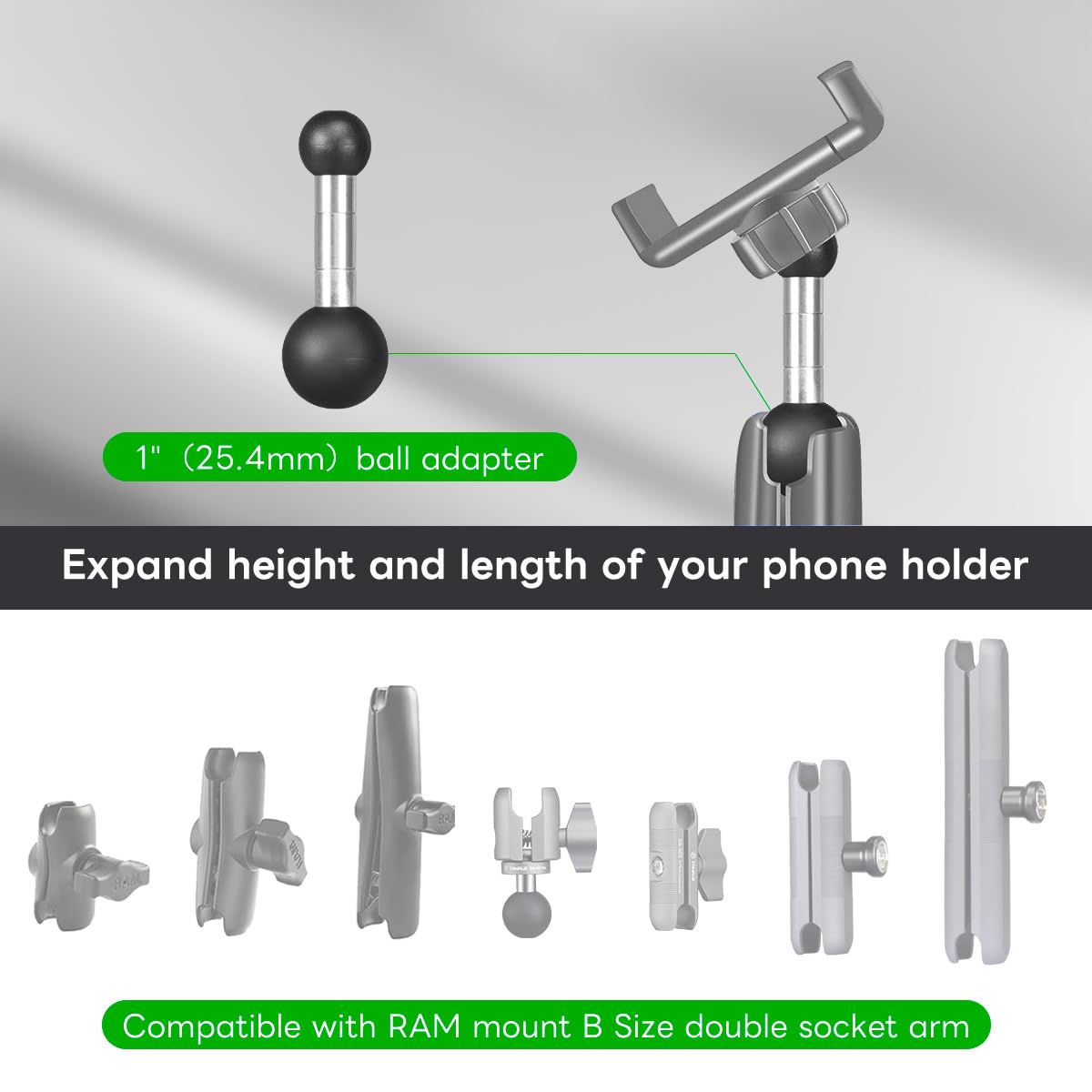 Fanaue Lb 0117 1'' Ball To 17Mm Ball Adapter Compatible With Ram Mounts B Size 1 Inch Ball Double Socket Arm, Suitable For Garmi