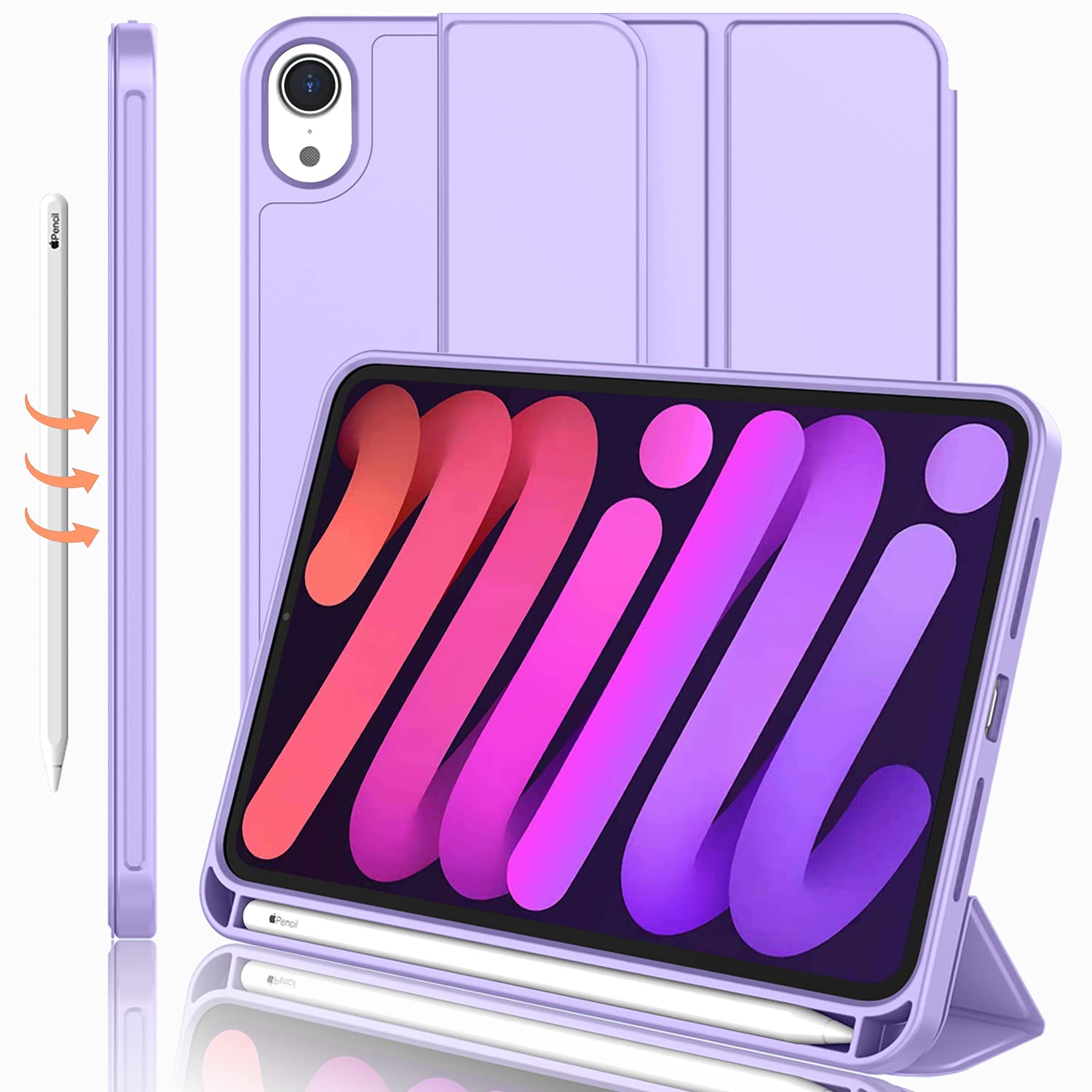 Imieet Ipad Mini 7 Case 2024 (A17 Pro), Ipad Mini 6 Case (8.3 Inch,2021 Model), Ipad Mini 7Th/6Th Generation Case With Pencil Holder, Trifold Stand Smart Case With Soft Tpu Back,Clove Purple