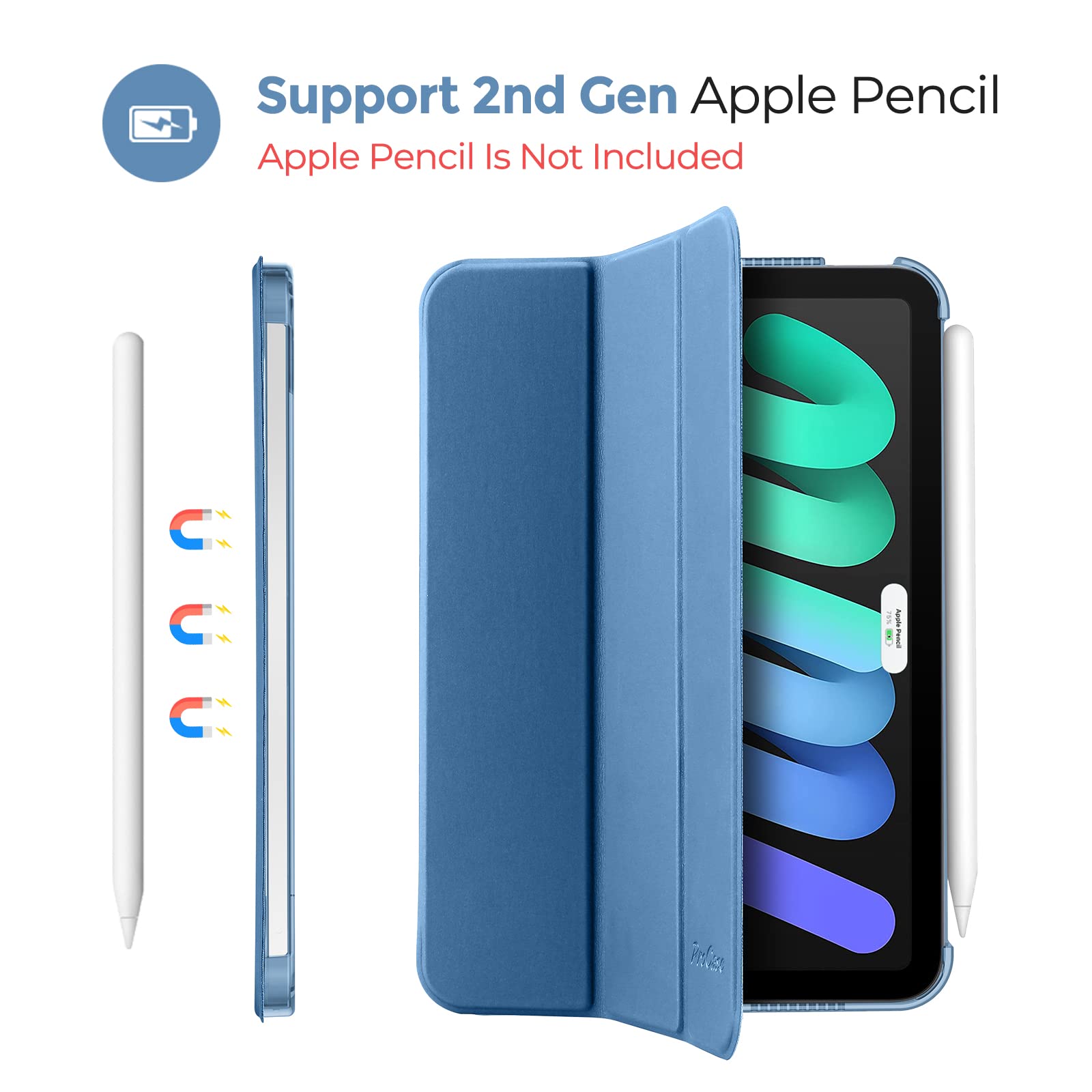 Procase Smart Case For Ipad Mini 6 8.3 Inch 2021 Ipad Mini 6Th Generation Case, Hard Back Cover Cases For 2021 Ipad Mini 8.3' 6Th Gen A2567 A2568 A2569  Blue