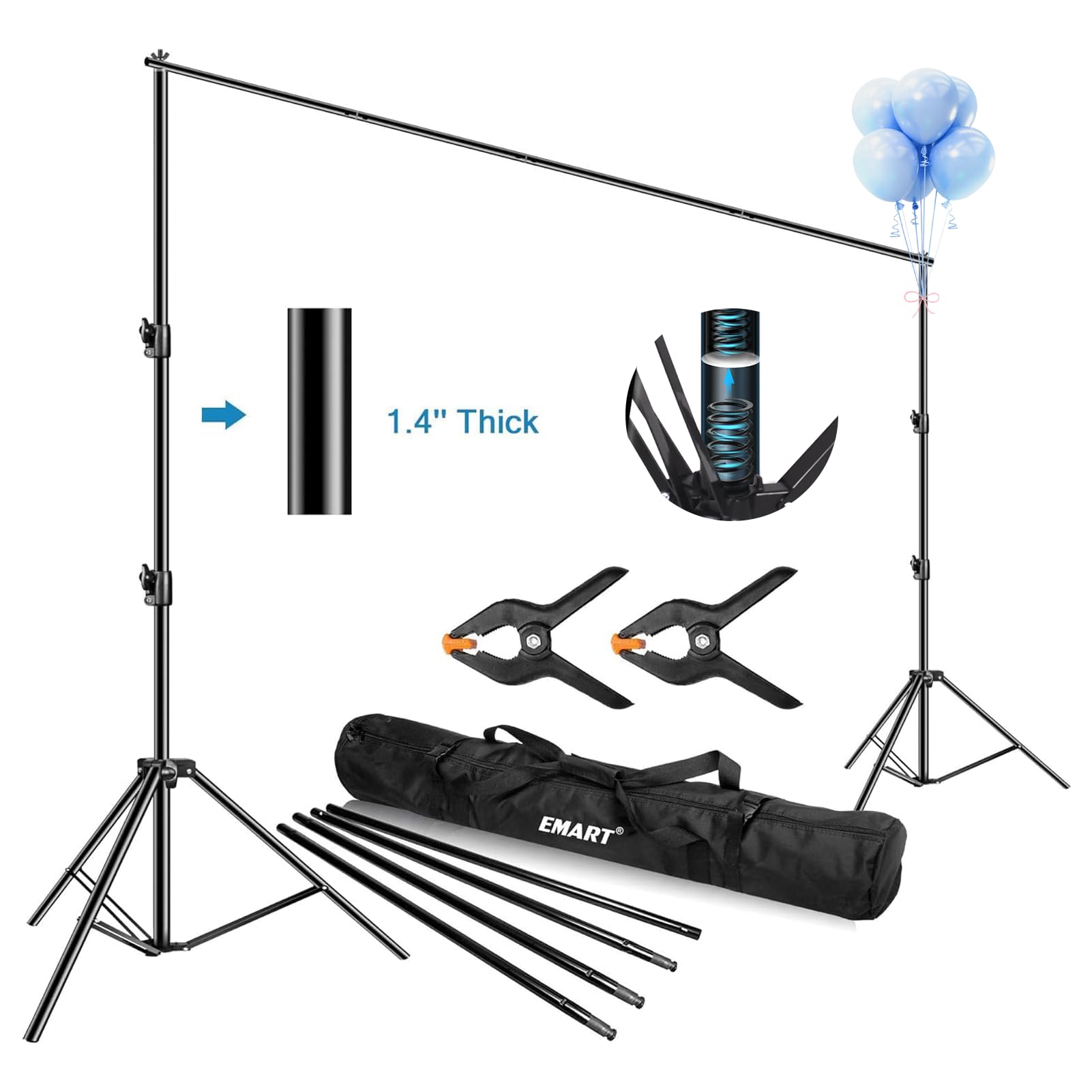 Emart Photo Video Studio Backdrop Stand, 10(H) X 12(W) Ft Heavy Duty Adjustable Photography Muslin Background Support System Kit