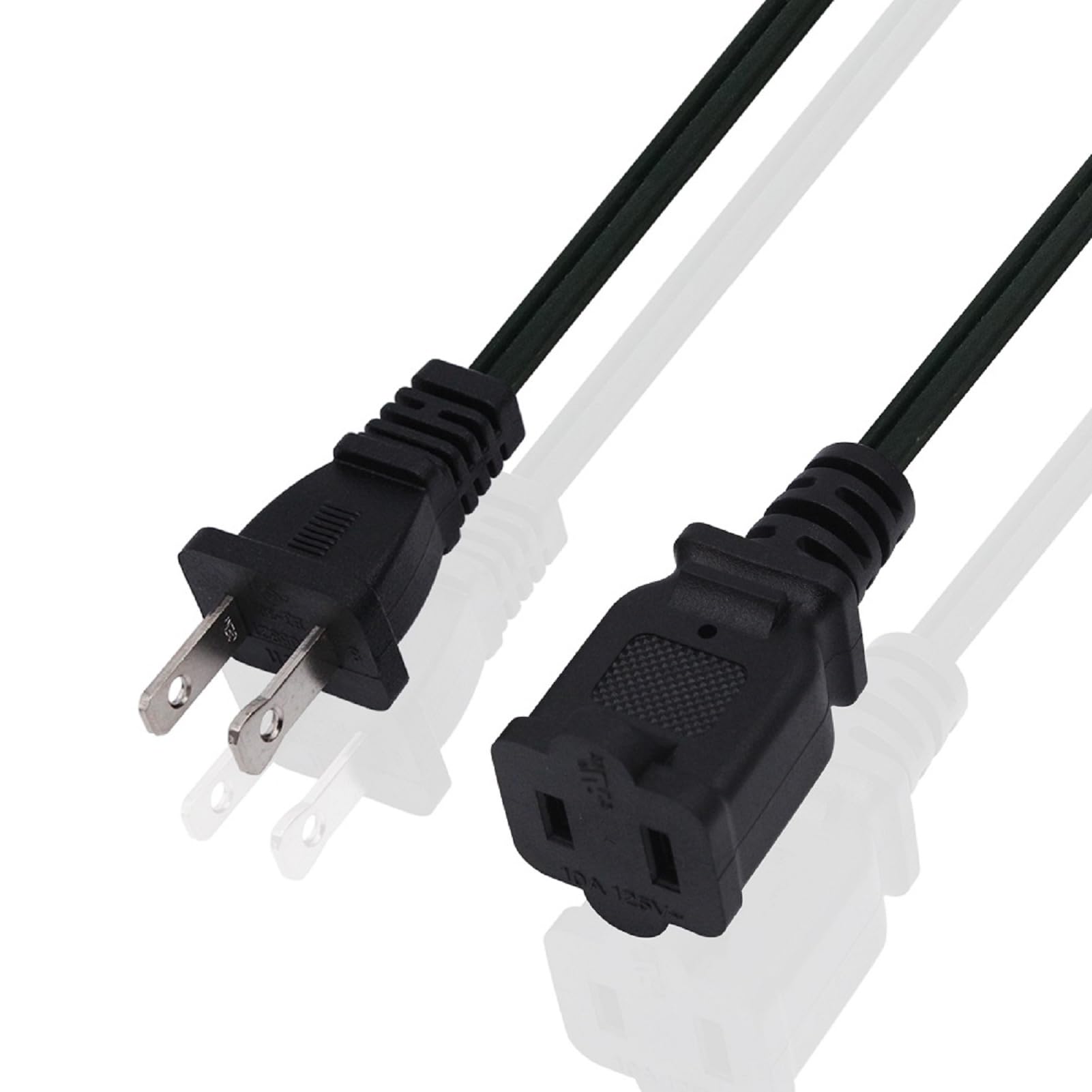 2 Prong Extension Cord 1Ft,Short Flexible Extension Cable Black,Us Male/Female Power Cable For Nema 1 15P To Nema 1 15R, Ul List