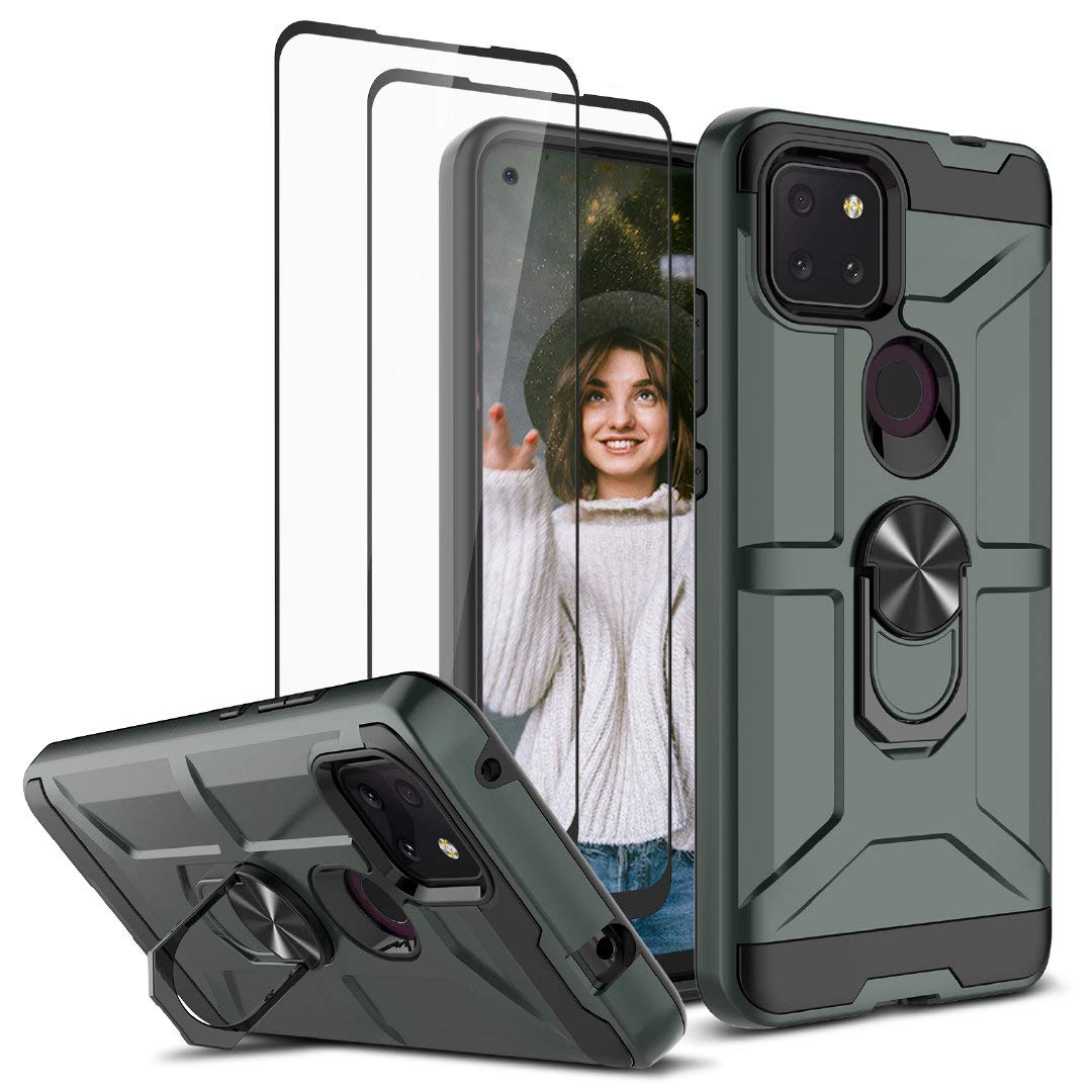 Jeylly Tcl Revvl 5G Case With [2 Pack Tempered Glass Screen Protector], 360 Degree Rotating Metal Ring Kickstand Hybrid Hard Pc