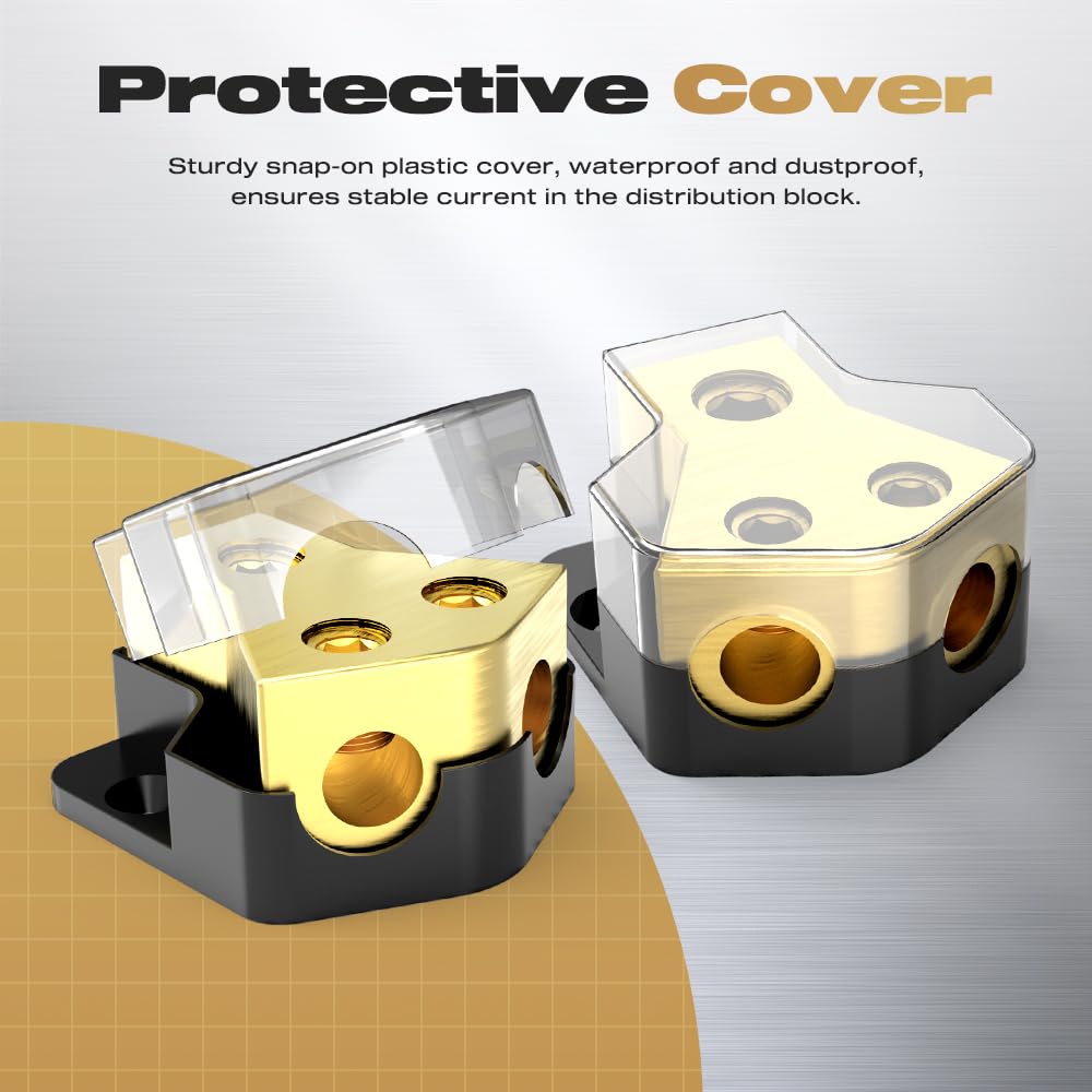 Distribution Block Car Audio, 2 Way 0/2/4 Gauge In 4/8/10 Gauge Out Amp Power Distribution Block Car Audio Splitter For Vehicles