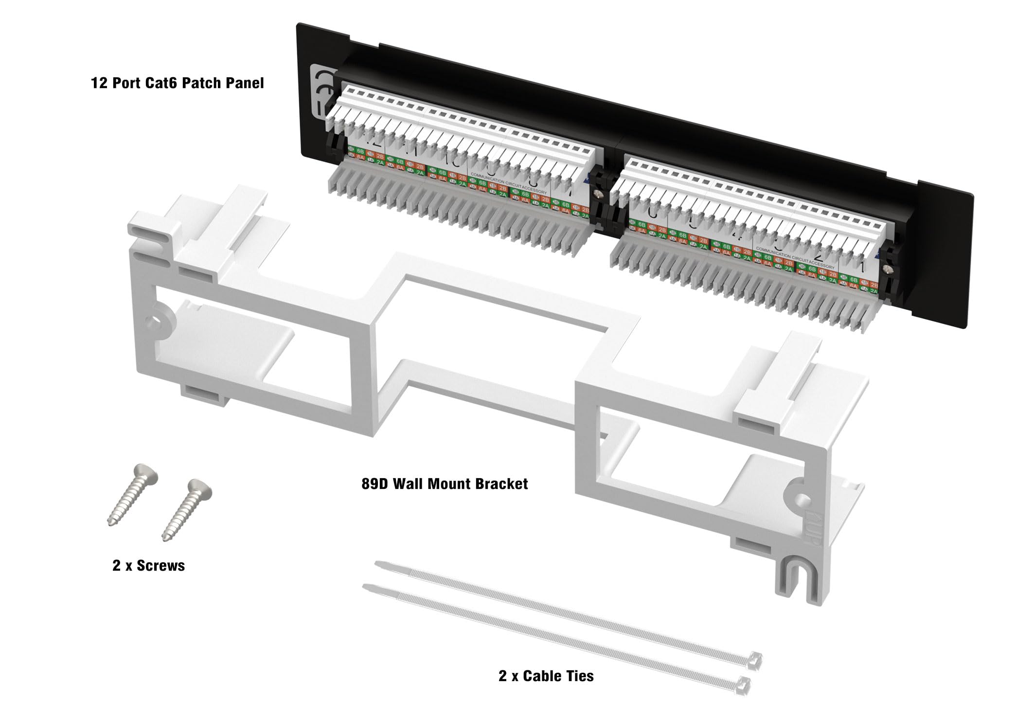 Iwillink 10Gbps Patch Panel 12 Port, Mini 12 Port Vertical Cat6 Patch Panel With Wallmount Bracket Included And 89D Bracket, 568