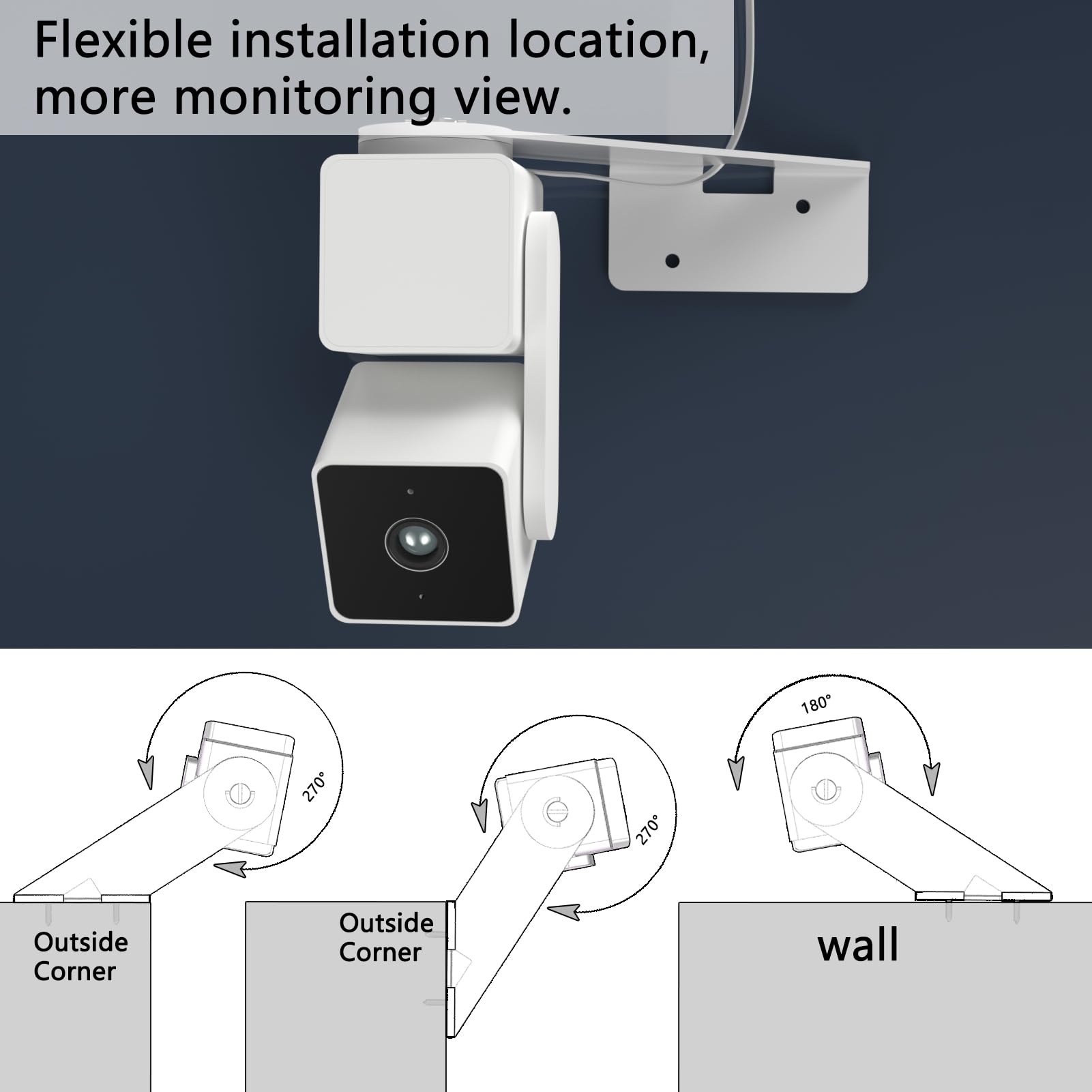 Zwolf Adhesive Outside Corner Wall Mount For Wyze Cam Pan V3, No Drilling , No Tools Install,Cover Both Sides Of The House 270 D