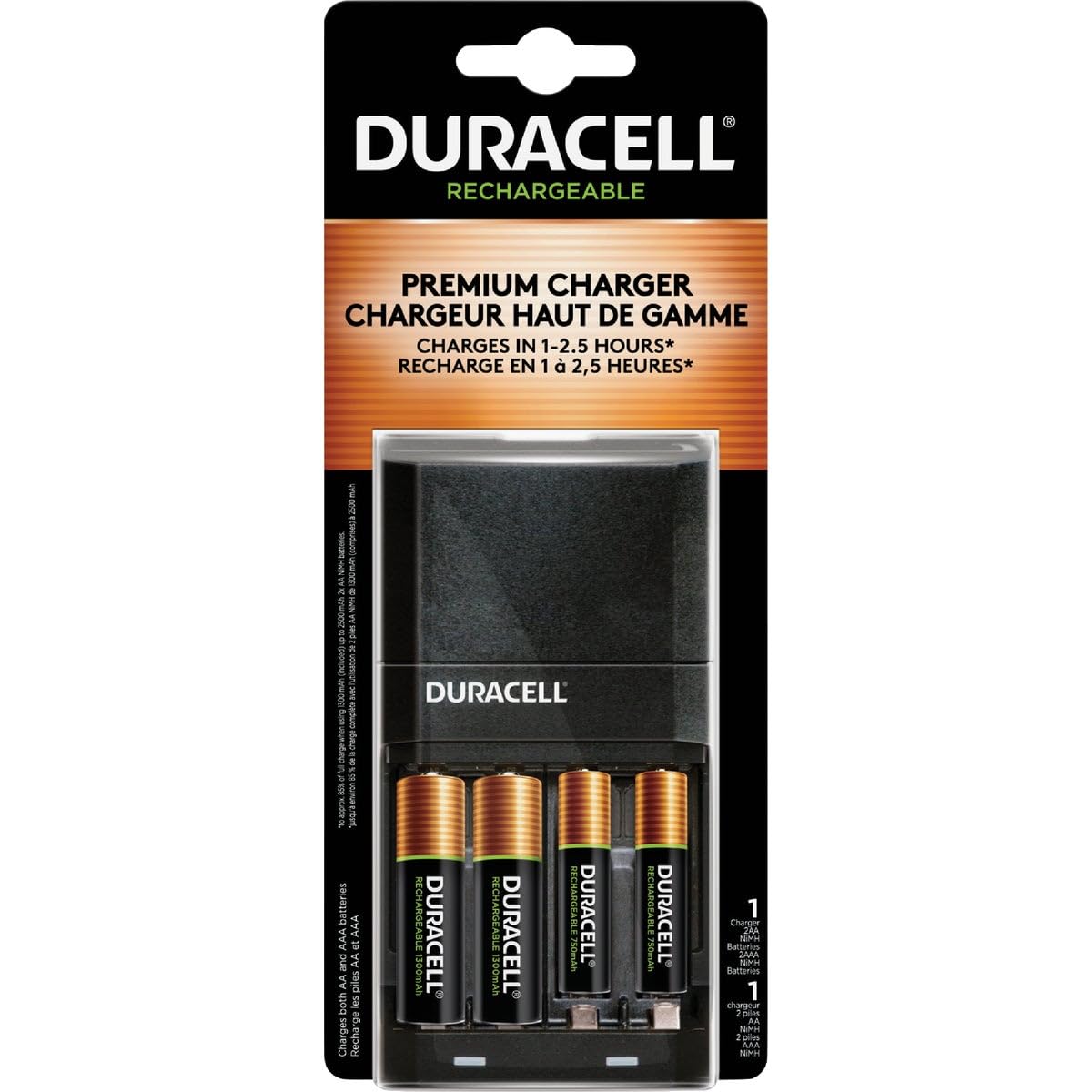 Duracell CEF27 ION SPEED 4000 Hi-Performance Charger, Includes 2 AA and 2 AAA NiMH Batteries