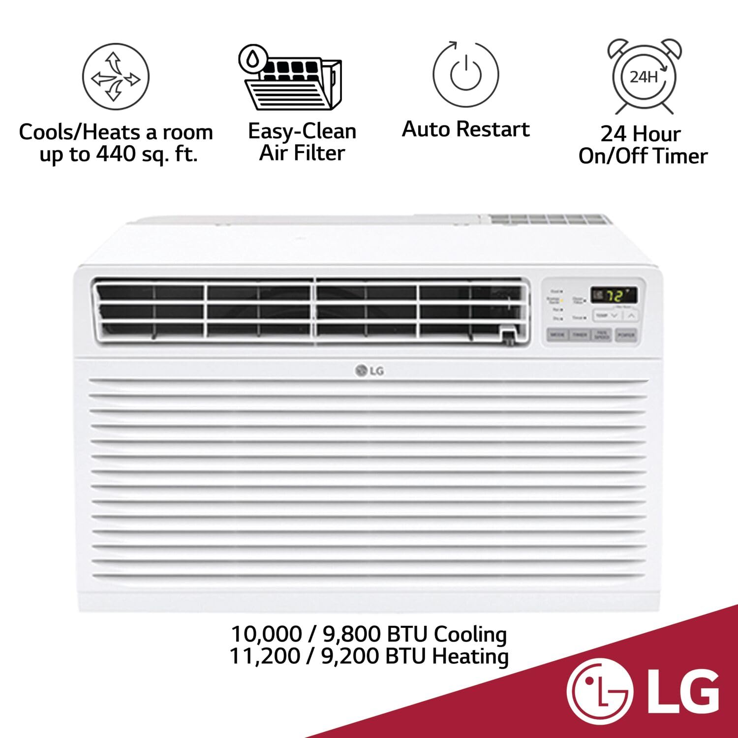 Lg 9,800 Btu Through The Wall Air Conditioner With Supplemental Heat, 230V, Ac Wall Unit For Rooms Up To 440 Sq.Ft. (18' X 25' R