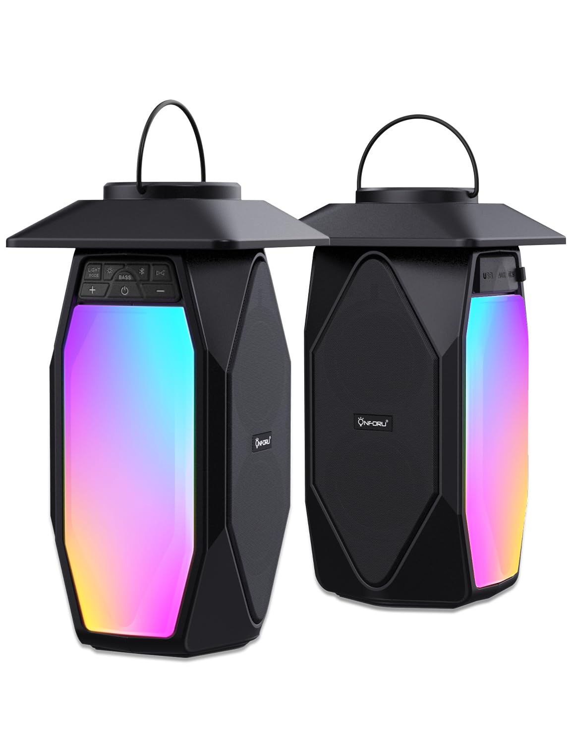 Onforu Outdoor Bluetooth Speakers Waterproof, 2 Pack 25W True Wireless Stereo Lantern Speaker with RGB LED Lights,Led Flame Spea