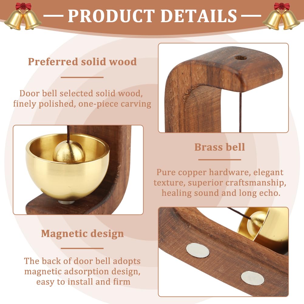 C Shape Magnetic Hanging Door Bell, Loud Sound Wooden Zen Grip Doorbell Chime, Hanging Wood Shop Keeper Bells For Business Door