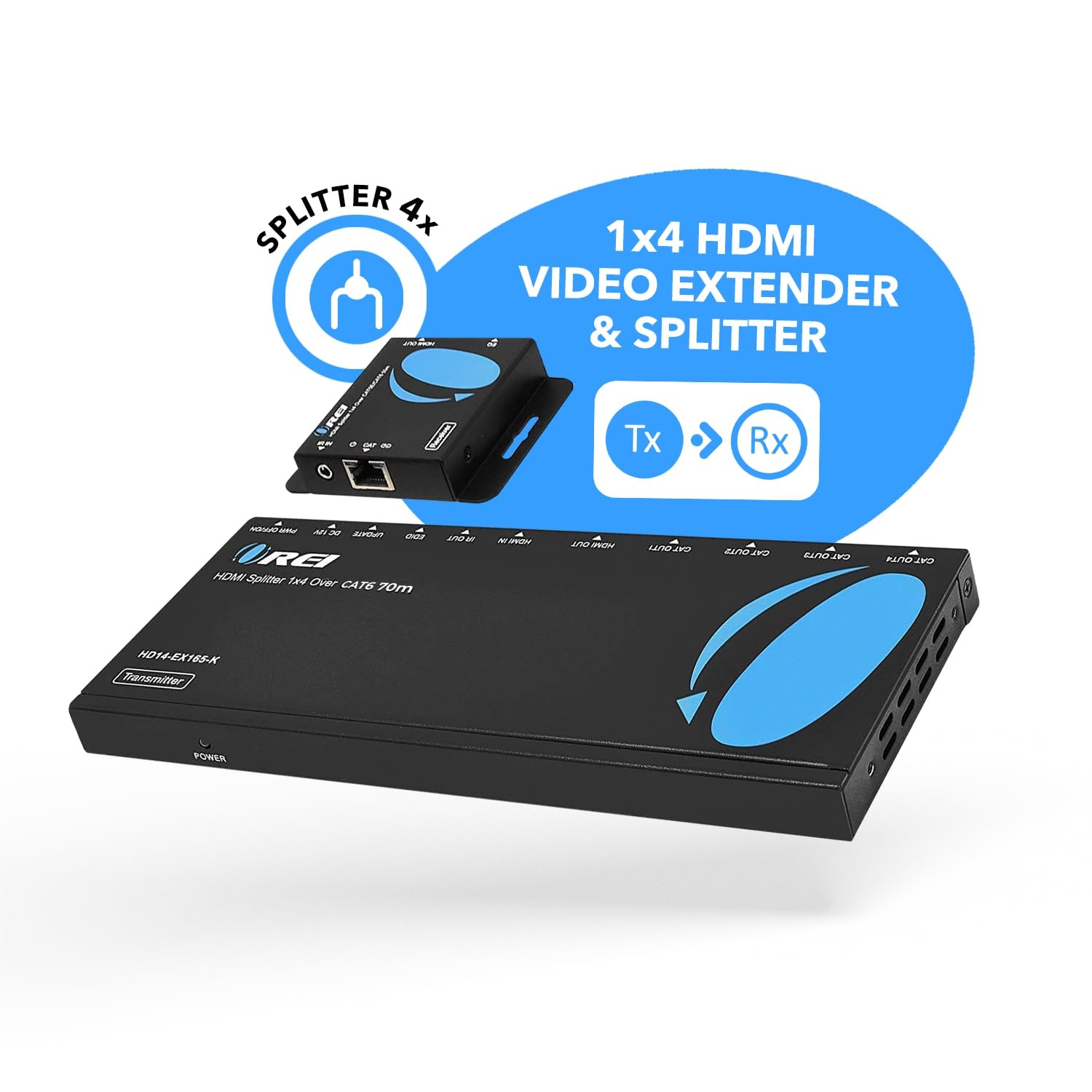 Orei 1X4 Hdmi Extender Splitter Multiple Over Single Cable Cat6/7 1080P With Ir Remote Edid Management   Up To 165 Ft   Loop Out