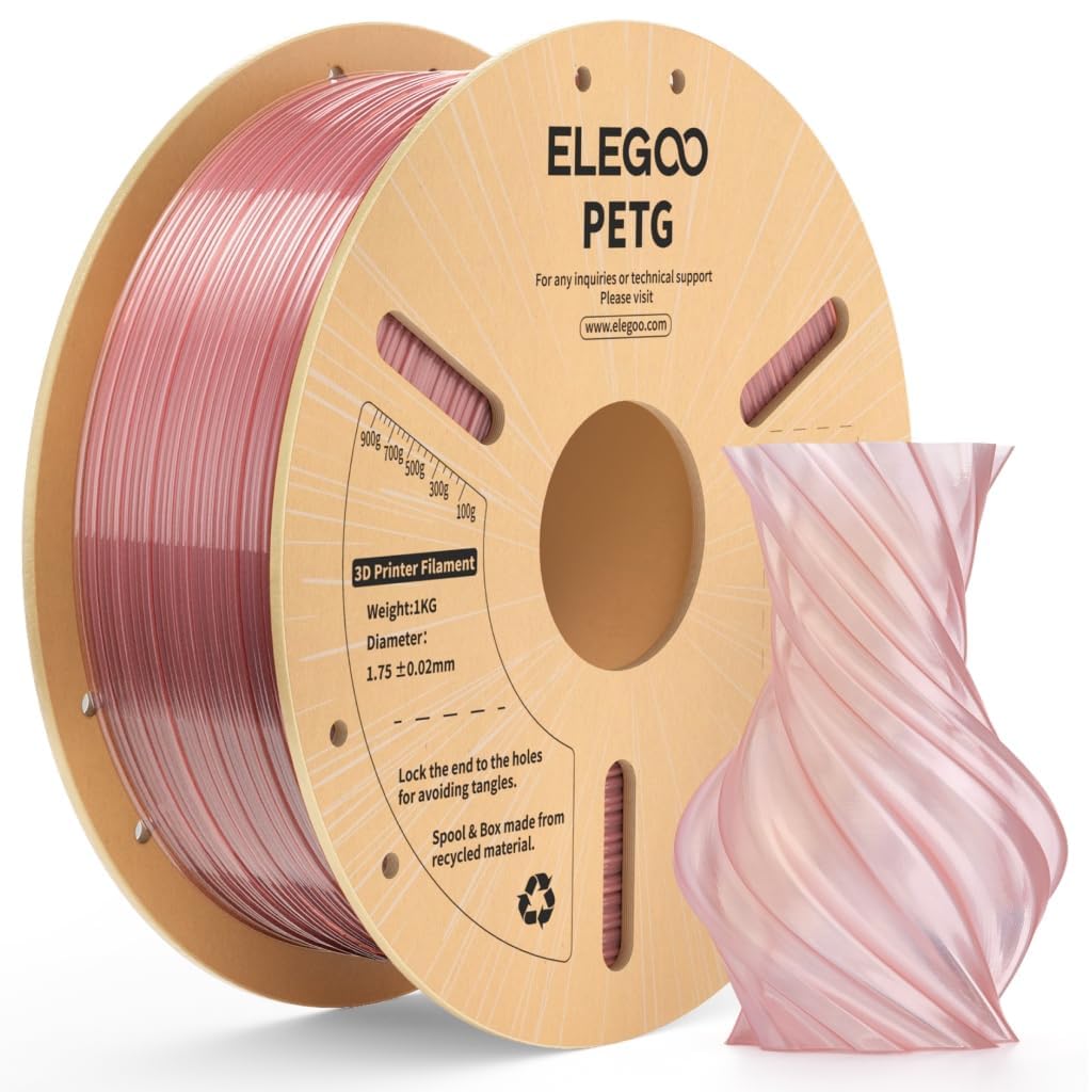 ELEGOO PETG Filament 1.75mm Transparent Pink 1KG, Translucent 3D Printer Filament High Precision, Strong & Durable 1kg Spool(2.2