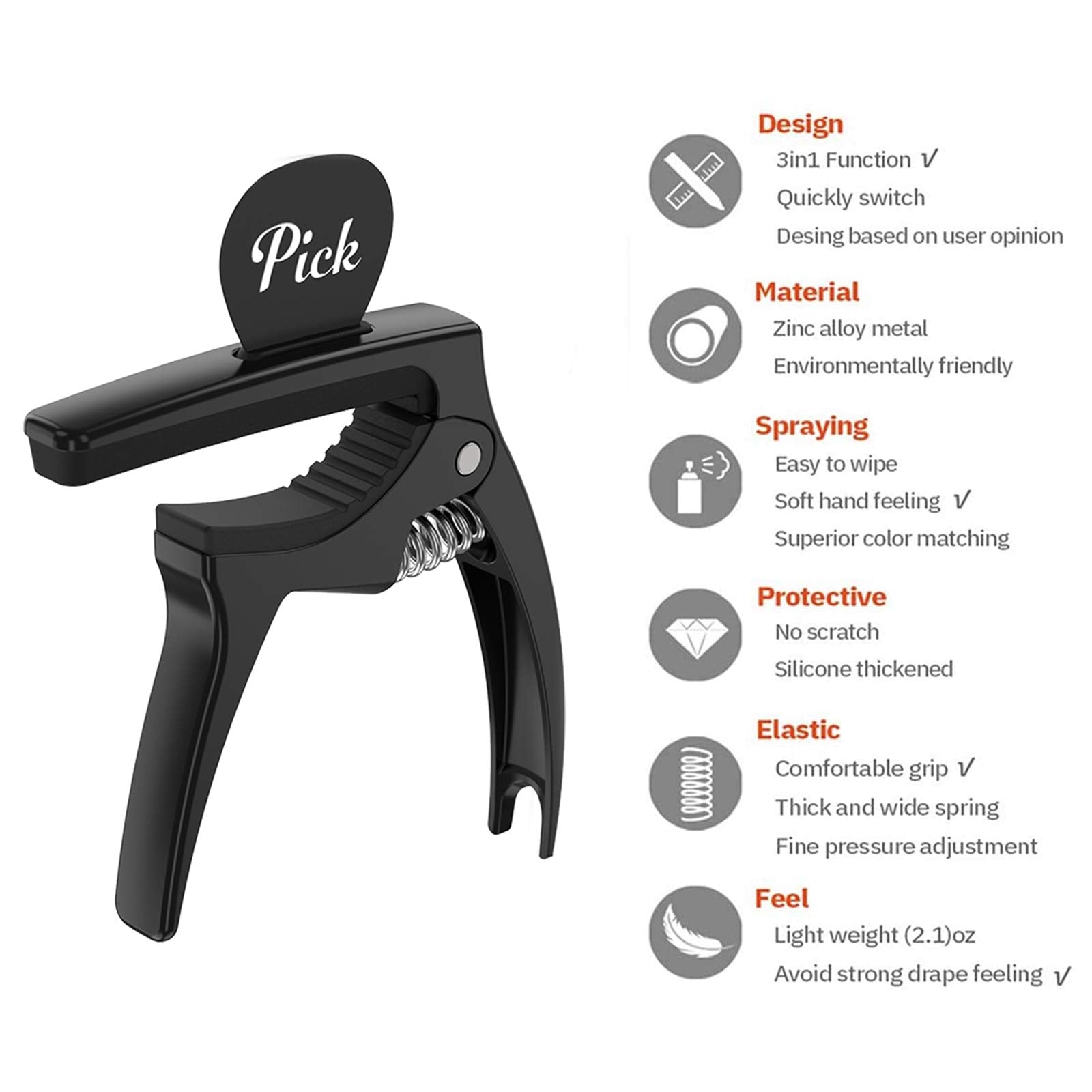 Tanmus 3In1 Guitar Capo For Acoustic And Electric Guitars,2 Pack(With Pick Holder And 6Picks),Ukulele,Strings Accessories