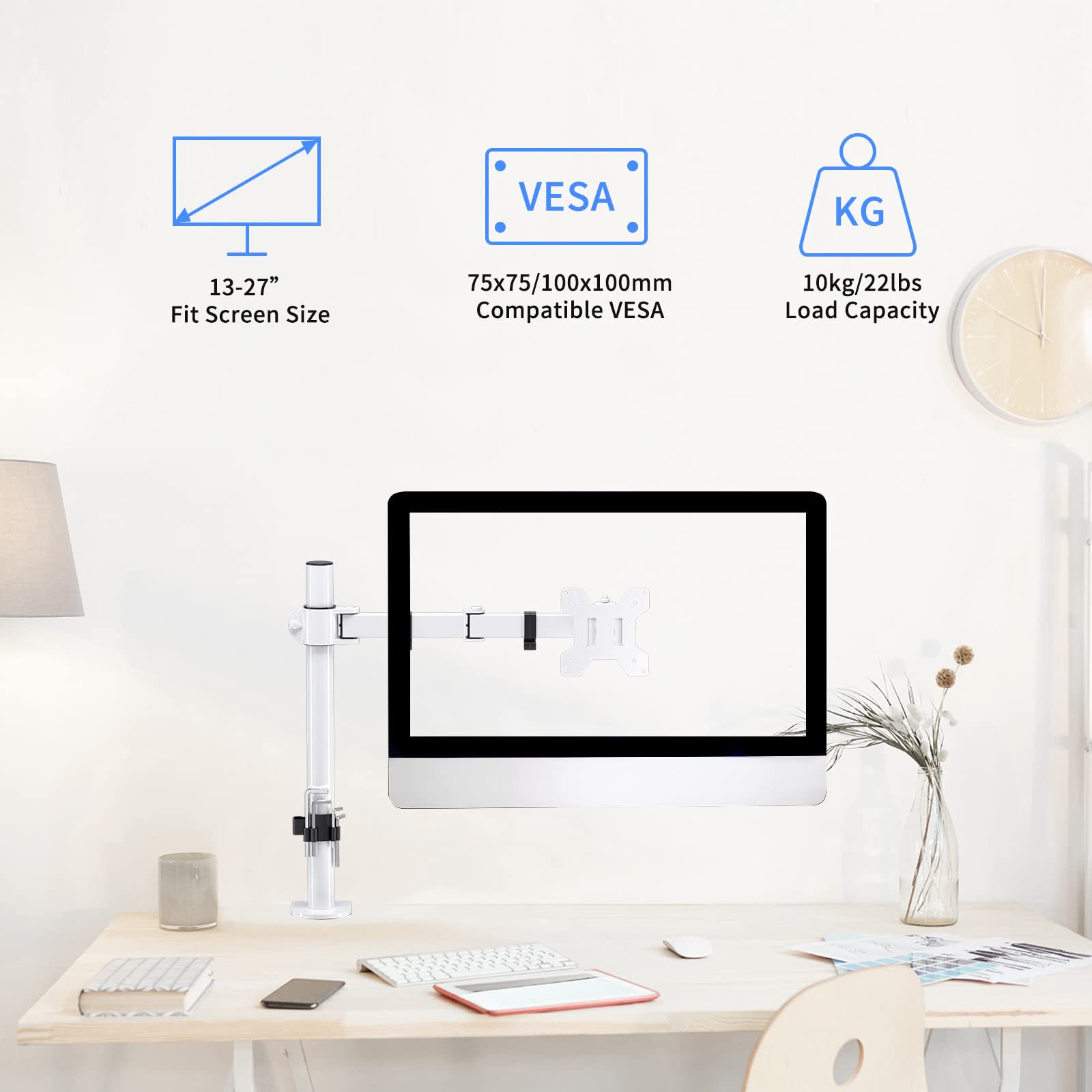 Suptek Single Led Lcd Monitor Desk Mount Heavy Duty Fully Adjustable Stand For 1/ One Screen Up To 27 Inch(Md9421W)