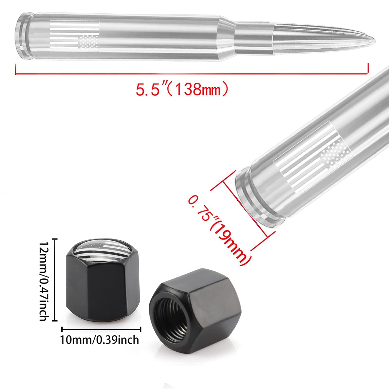 Car Truck Antenna With Valve Stem Caps, Universal Antenna Mast For Gm Chevy Silverado 1500 2500 3500 Hd Avalanche Ford F150 F250