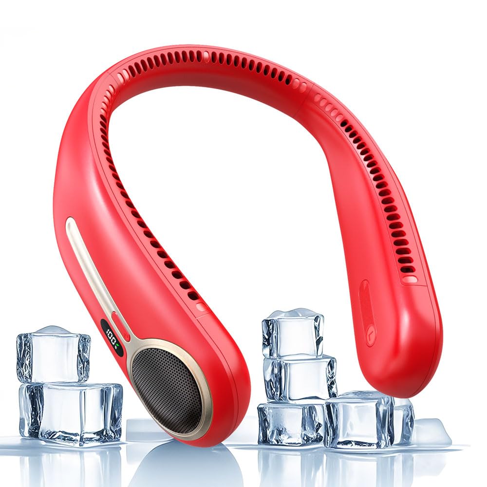 Portable Neck Fan,Hands Free Personal Wearable Bladeless Fan,6000mAh USB Rechargeable,360 Cooling,LED Display,4-Speeds,Birthday 