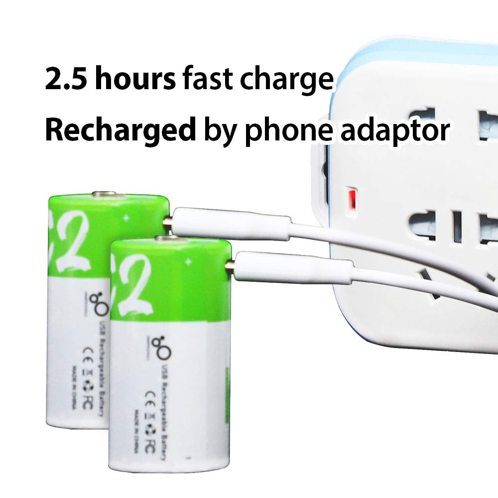 Lankoo Rechargeable C Batteries 1.5V 5000mWh USB Type C Lithium Ion White Green 2-Pack