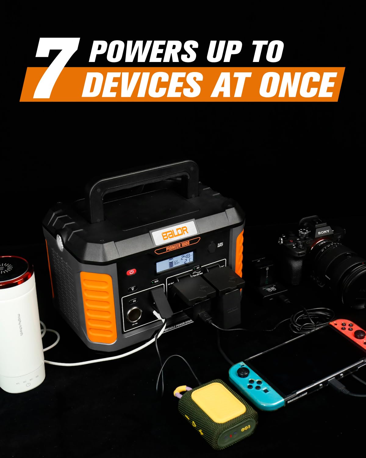 Baldr Portable Power Station, 1000W Output, 808Wh Capacity, Ac Outlet, Usb Ports, Solar Charging Generator For Home Camping Emer