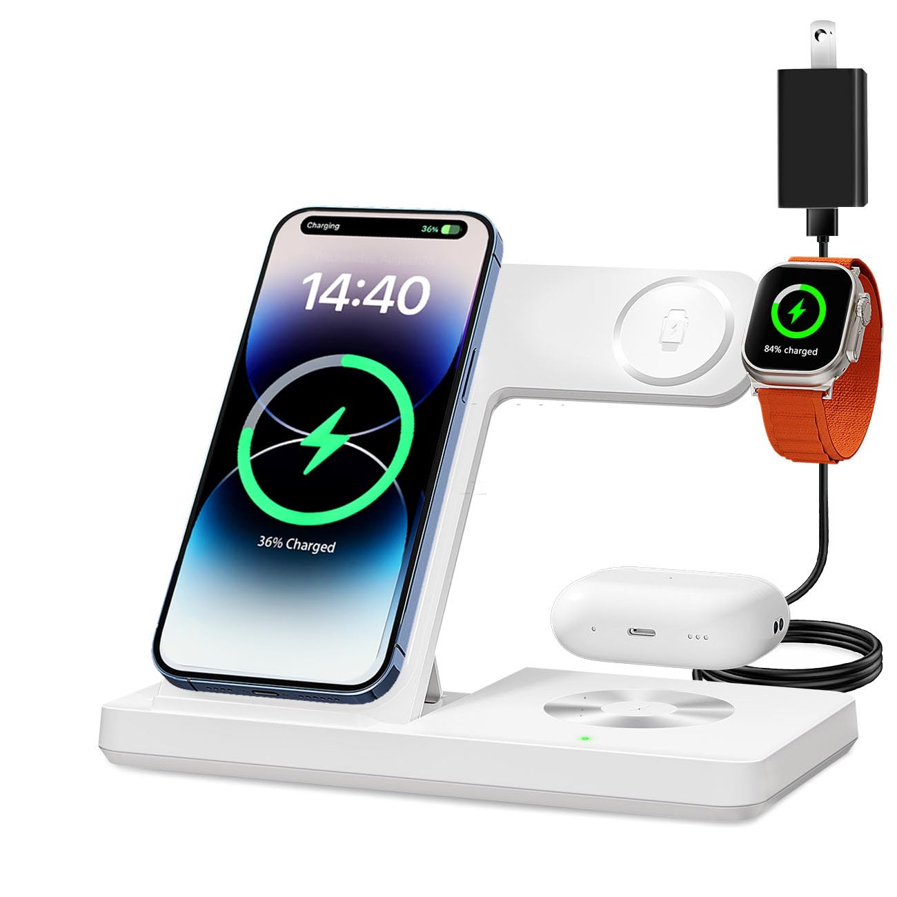 3 in 1 Charging Station for Multi Devices, Wireless Charger for iPhone 8-16 Series & Apple Watch, Wireless Charging Station for 