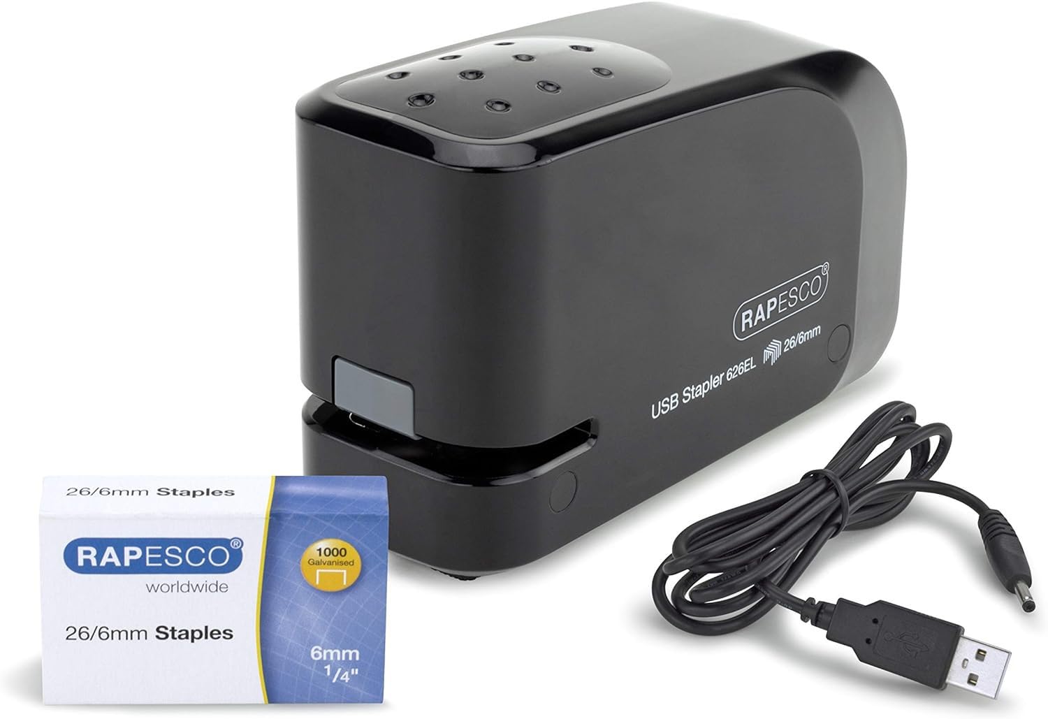 Rapesco 1454 626EL Automatic Electric Stapler USB/Battery, Black