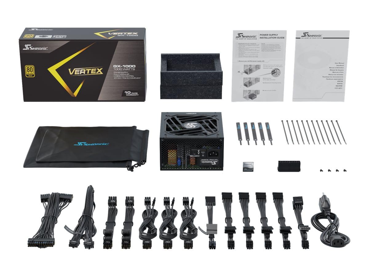 Seasonic Vertex Gx 1000 1000W   80+ Gold   Atx 3.0 & Pcie 5.0 Ready   Full Modular   Atx Form Factor   Low Noise   12 Year Warra