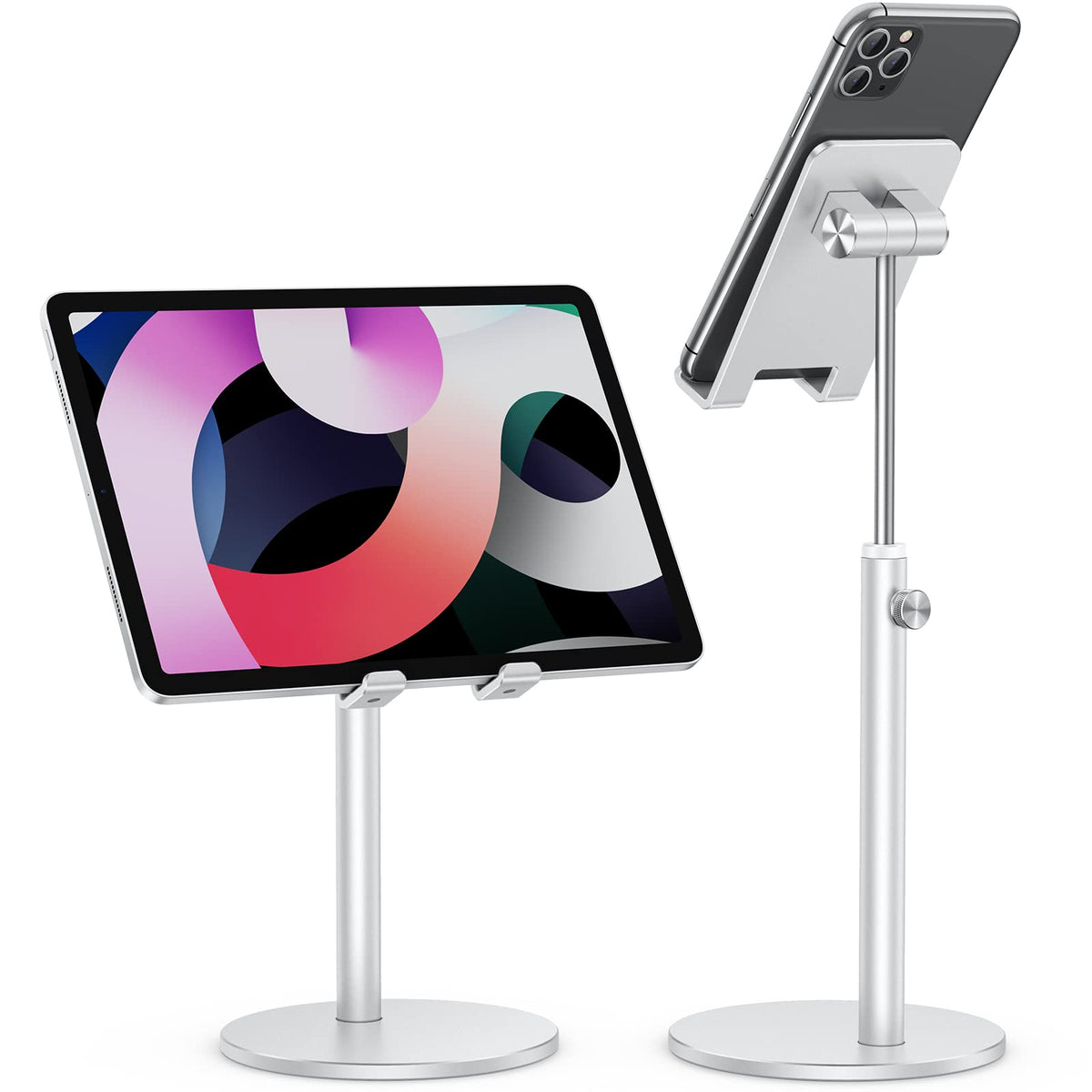 Cell Phone Stand, Omoton Angle Height Adjustable Aluminum Phone Holder For Desk, For Iphone 16 Pro Max Plus, Tablets(4 11''), Silver