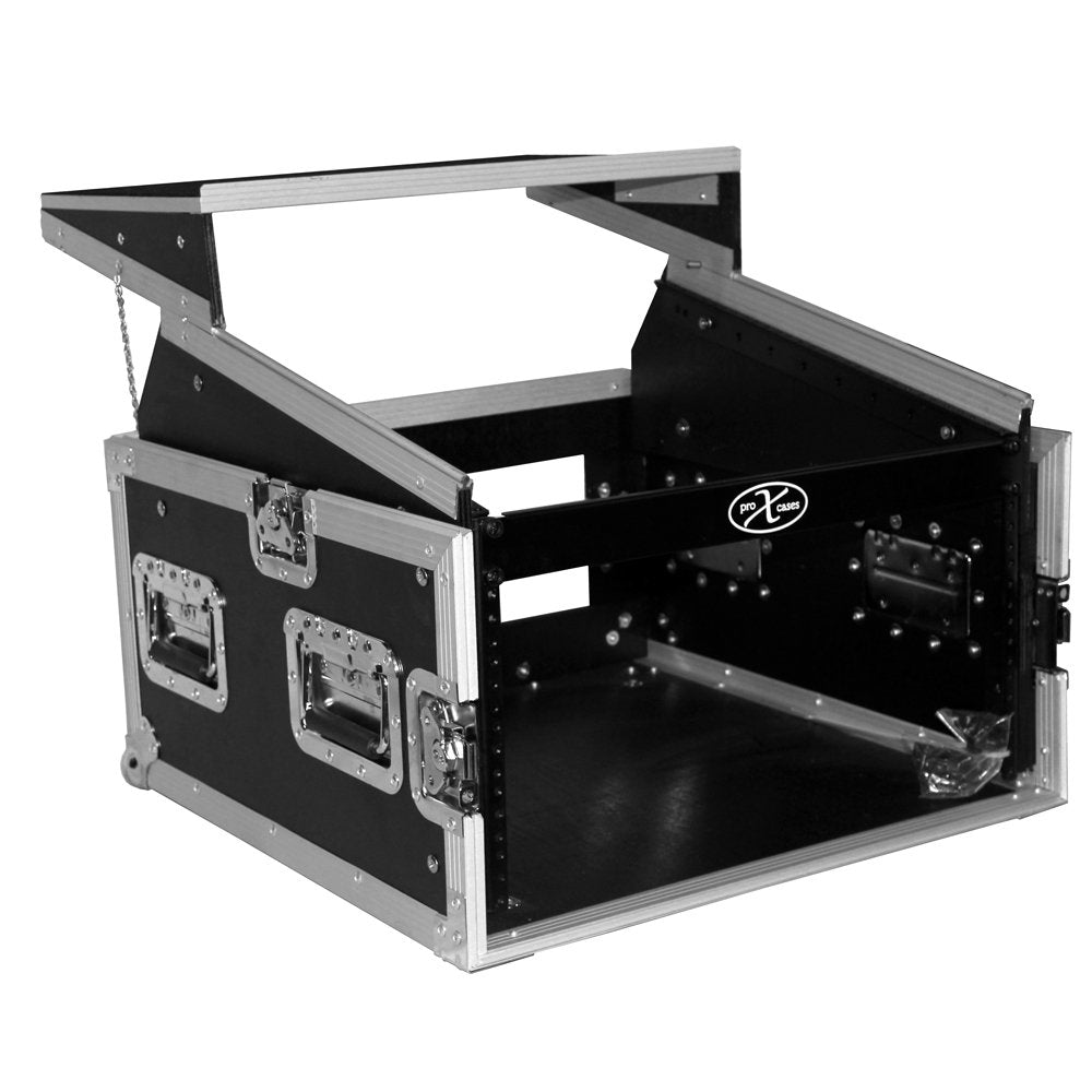 Artist Unknown ProX Cases T-6MRLT 6 Space 10U Top Load Slant DJ Mixer Flight Road Gig Ready Combo Rack w/Gliding Laptop Shelf Black
