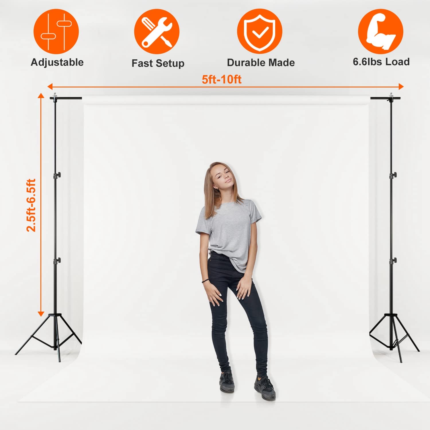 Imountek Backdrop Stand Photo Video Studio, 10Ft Wide Adjustable Backdrop Stand, Background Support System Kit With Clamps Carry