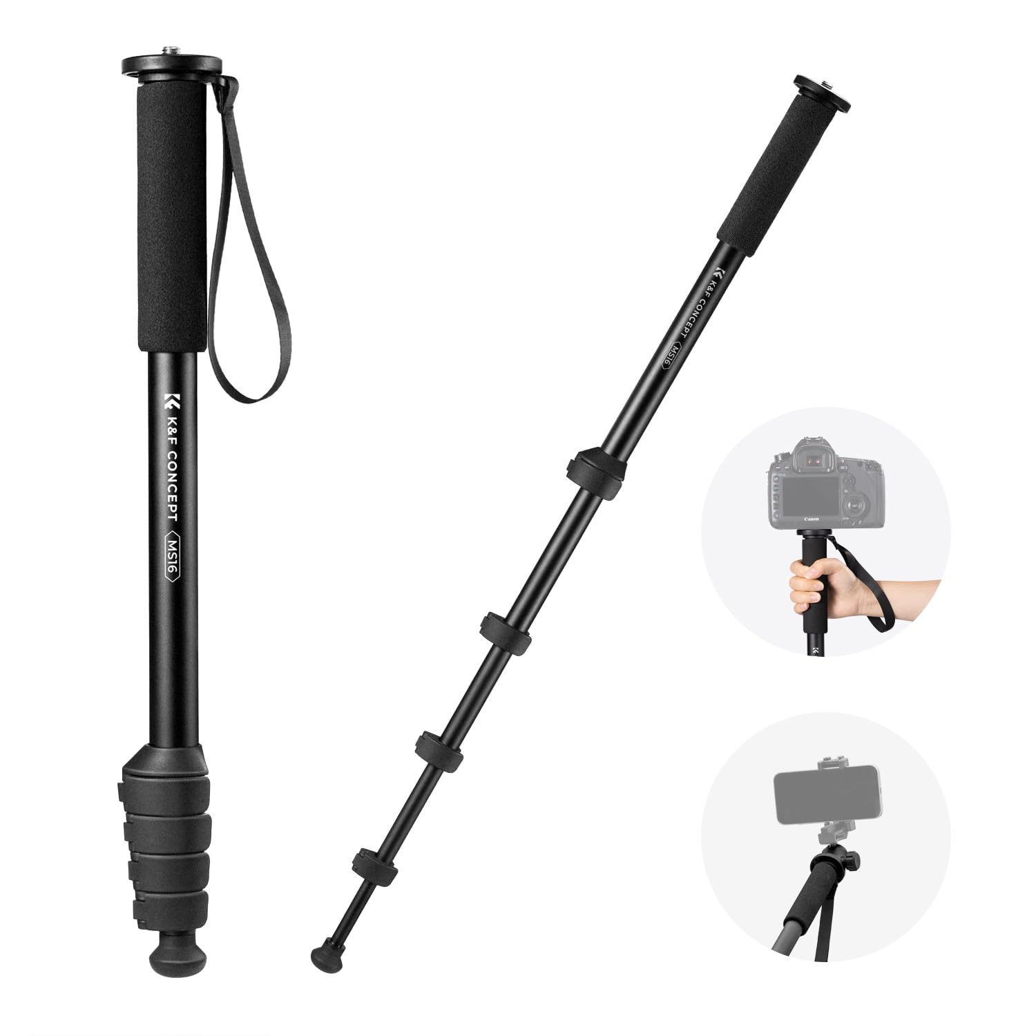 K&F Concept Camera Monopod, 63' Aluminum Photography Monopod With 5 Section Height, Lightweight & Portable Camera Accessories