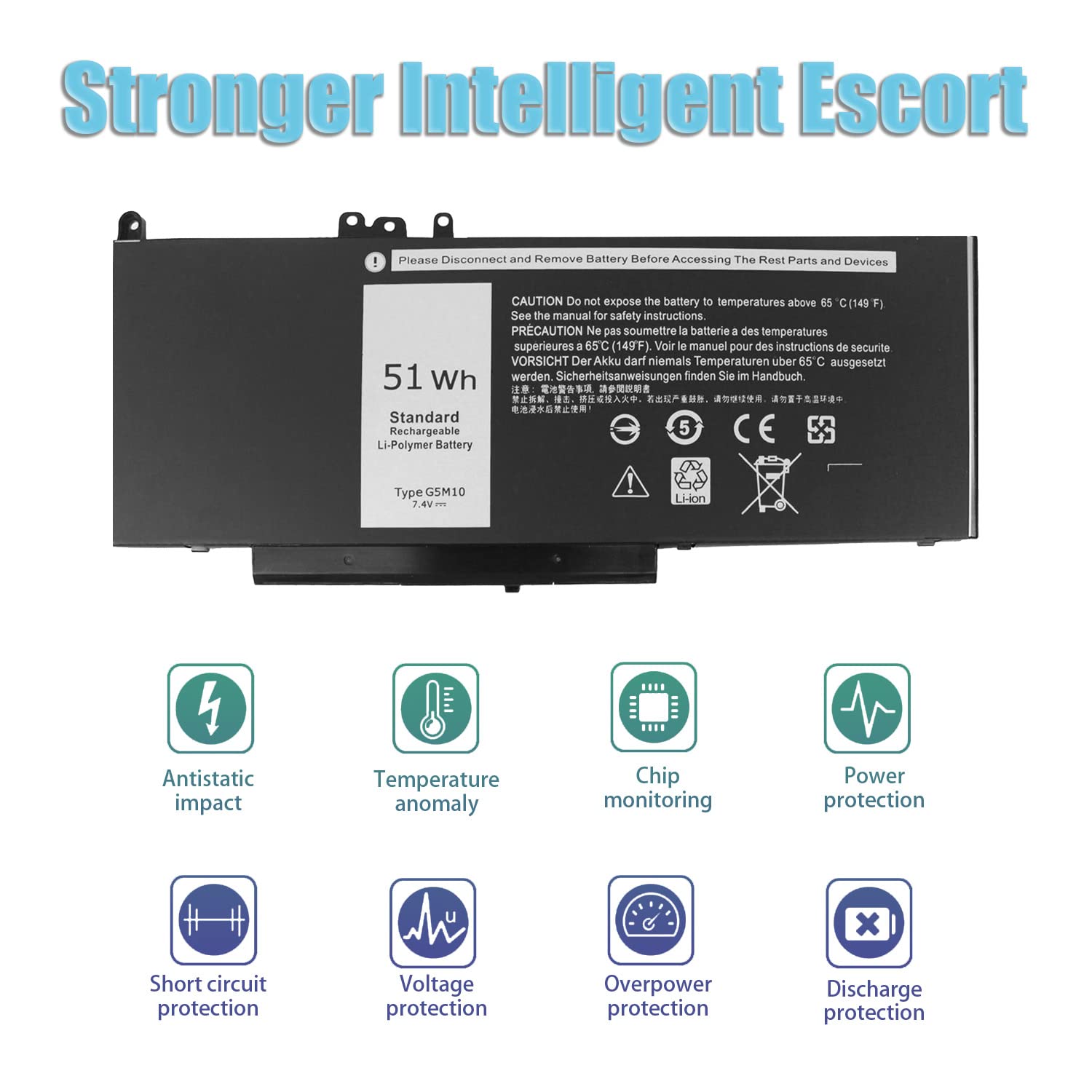 Bovekeey G5M10 Battery 7.4V 51Wh For Dell Latitude 14 15 E5450 E5550 E5250, 15.6 Inch, 8V5Gx R9Xm9 1Ky05 08V5Gx Vmkxm 5Xfwc Pf59