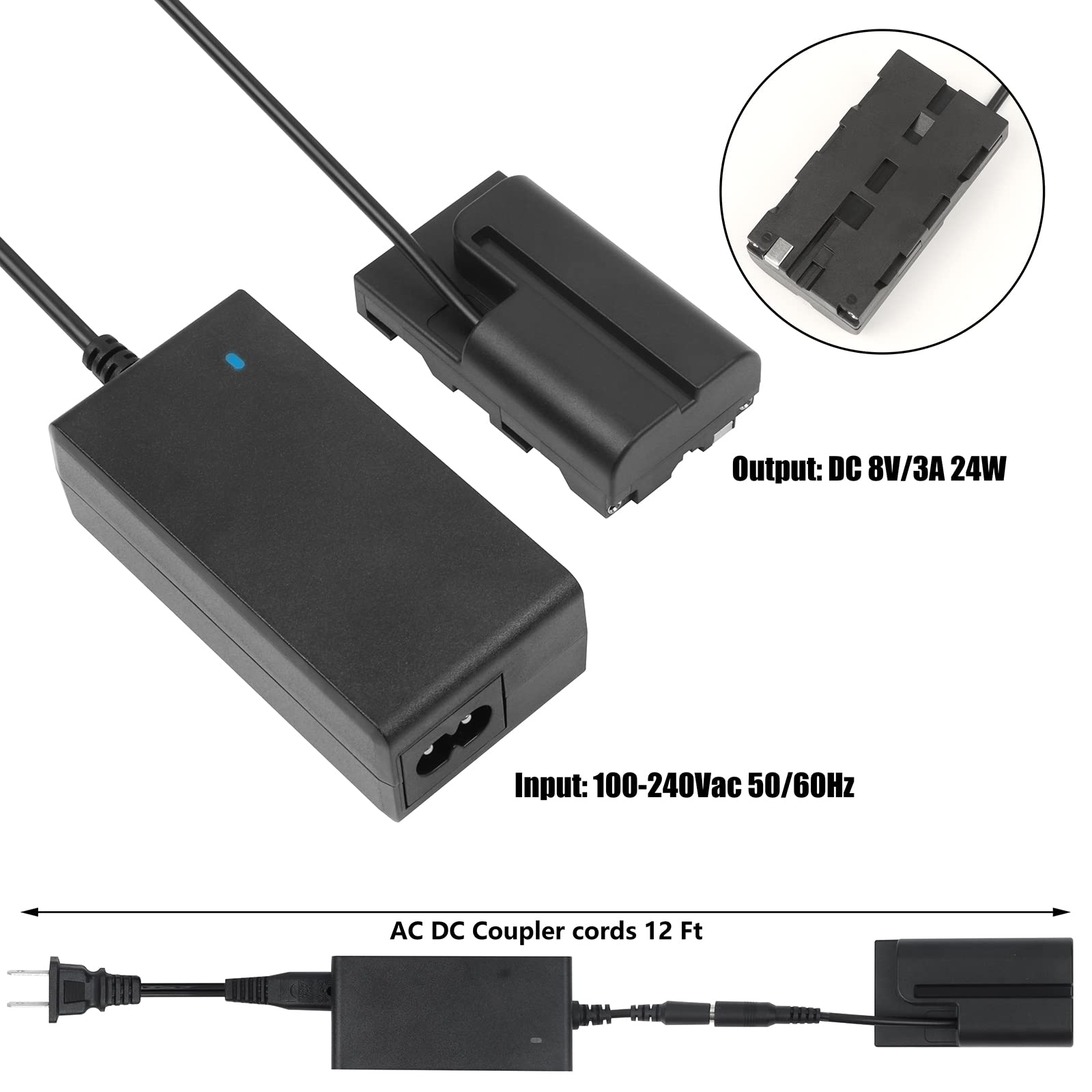 F1Tp Np F550 Dummy Battery Ac Power Adapter Kit For Sony F550/770/570 Np F970 Ccd Sc55 Tr516 Tr716 Tr818 Tr910 Tr917 Power Your Led Light And Feelword/Atomos Ninja V Monitor