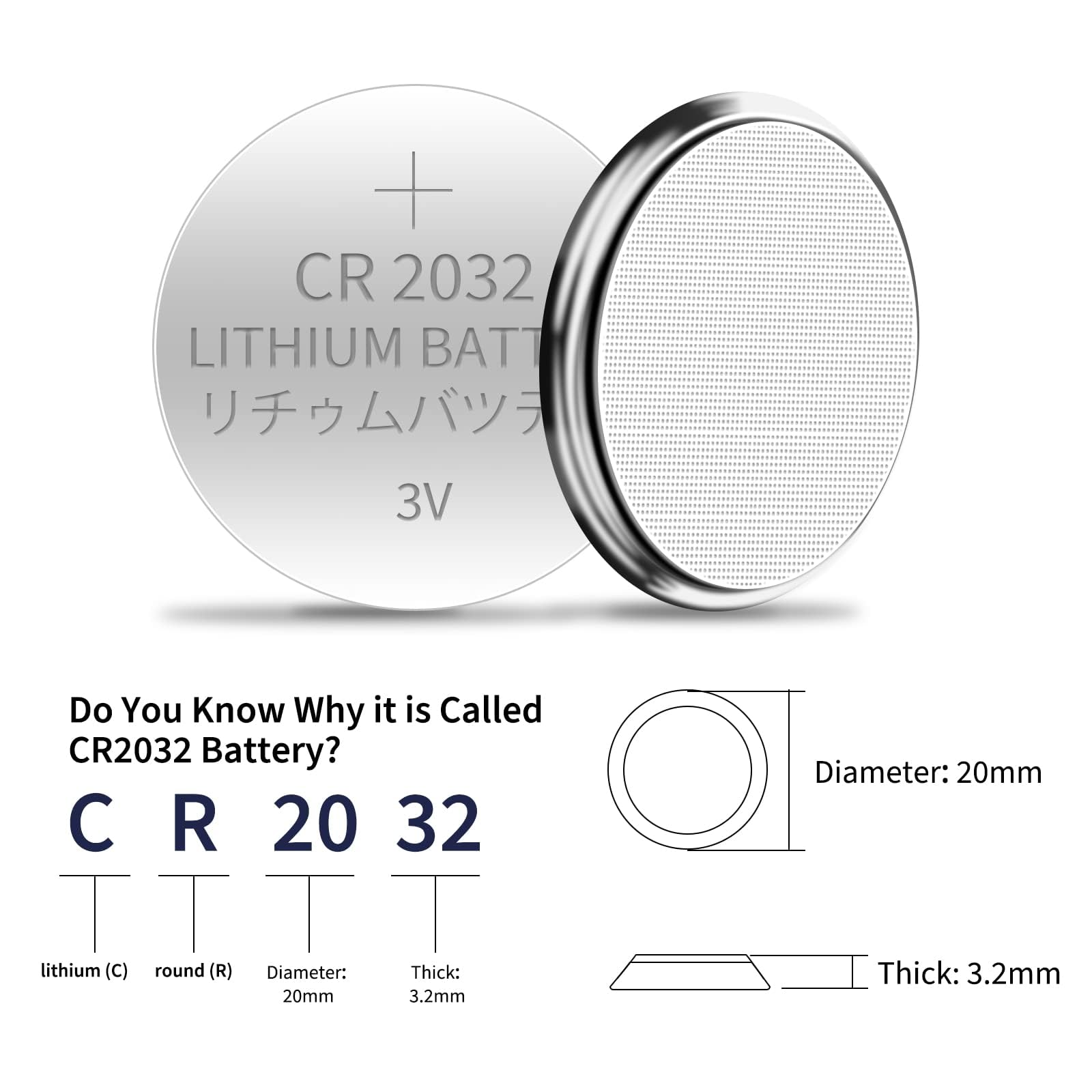 Brightown Cr2032 Batteries, 3V Lithium Coin Cell Batteries, Cr2032 Button Batteries For Small Electronic Devices, Watches, Key F