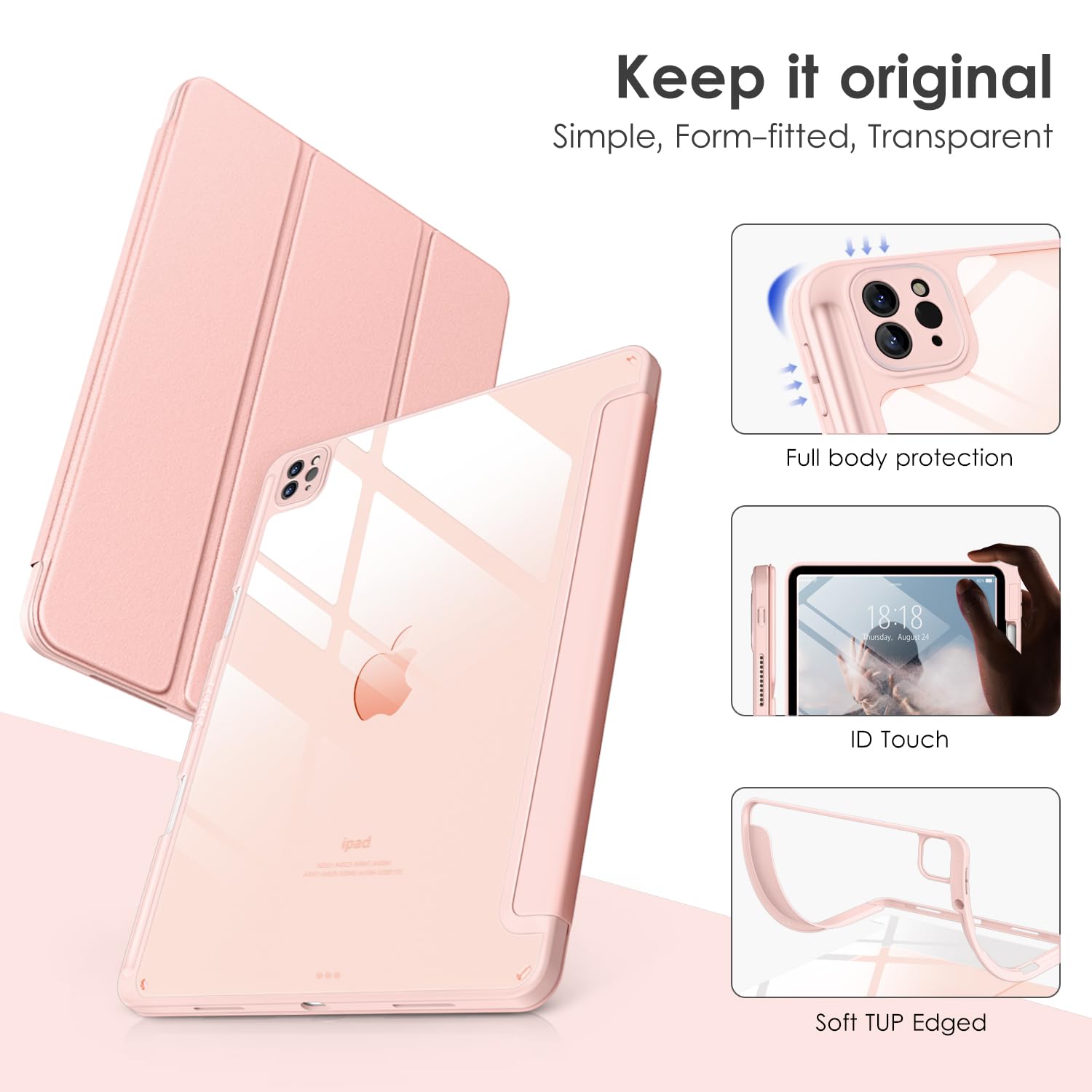 Dttocase For Ipad Pro 12.9 Case 6Th/5Th/4Th/3Rd Generation 2022/2021/2020/2018,Clear Back Cover[Built In Pencil Holder,Auto Slee