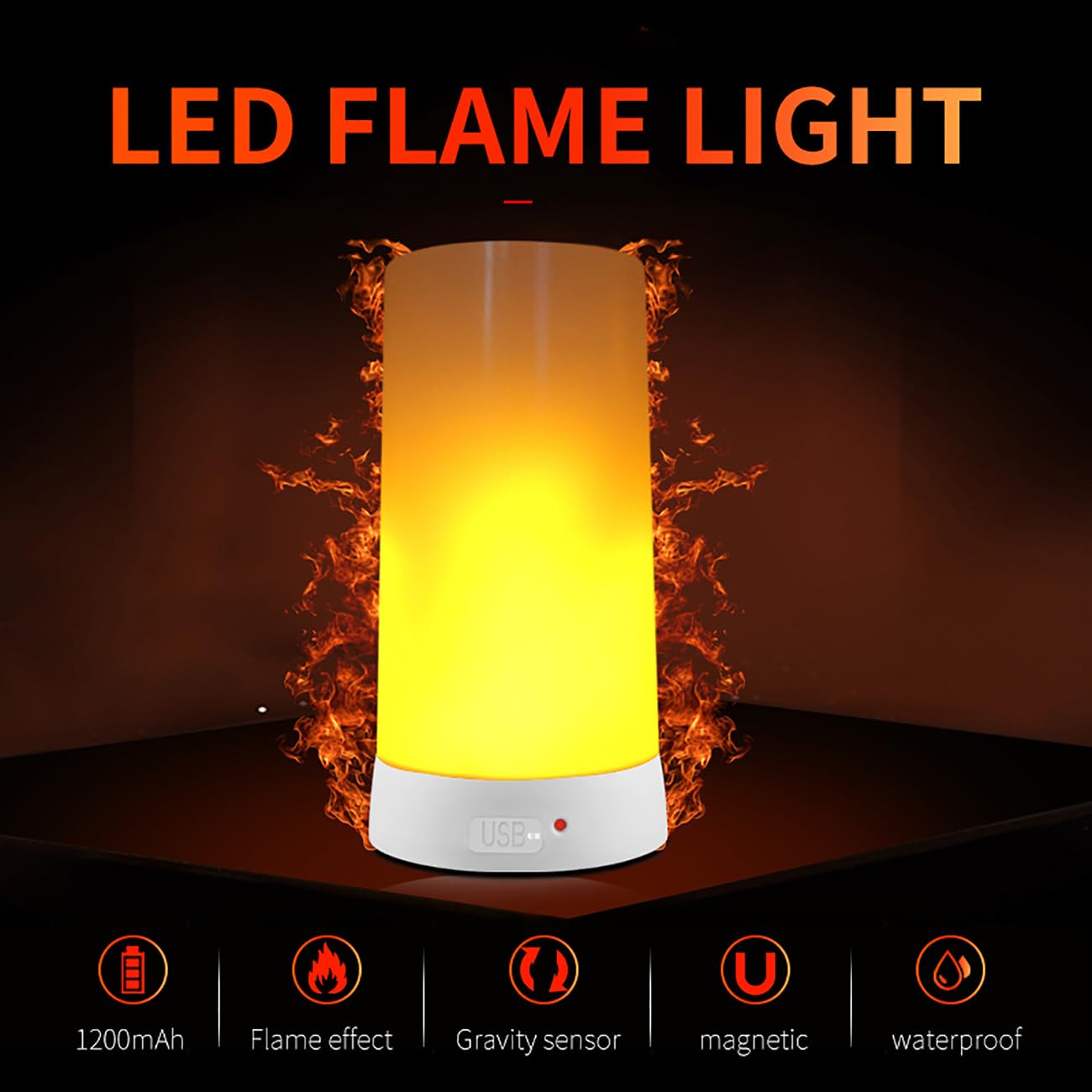 Lovummor Led Flame Effect Light, Flame Lamp With Remote & Timer, Usb Rechargeable 4 Modes Waterproof Fire Lights Campfire Firepl