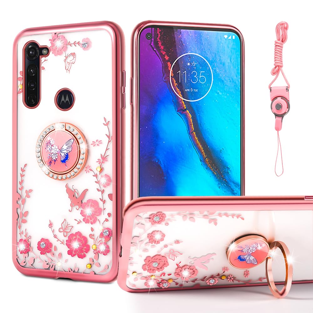 Nancheng For Moto G Stylus 2020 Case Cute Girls Woman Butterfly Heart Floral Slim Tpu Luxury Protective Cover With Ring Stand Ho