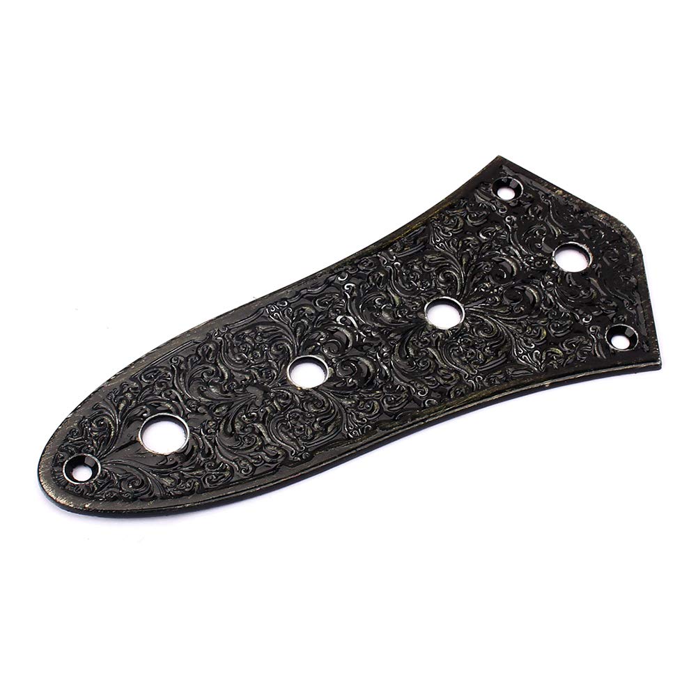 Artibetter 4 Hole Jazz Bass Control Plate Vintage Alloy Jazz Bass Parts (Black)