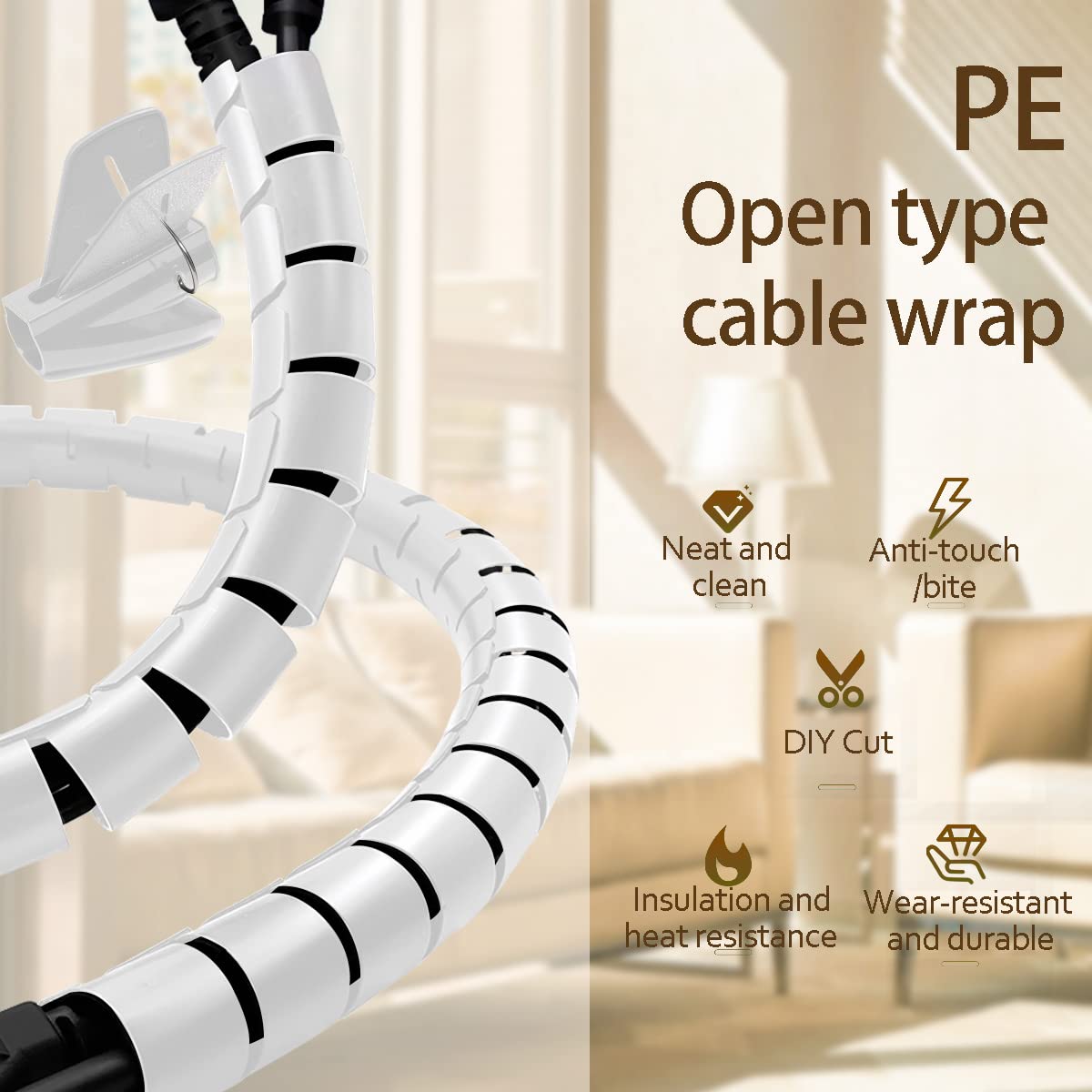 Fanoshon White Cable Management Sleeves 2 Pcs Cord Protectors For Usb Cable Power Audio Video Wire Cables   Protect Cats Dogs Pe