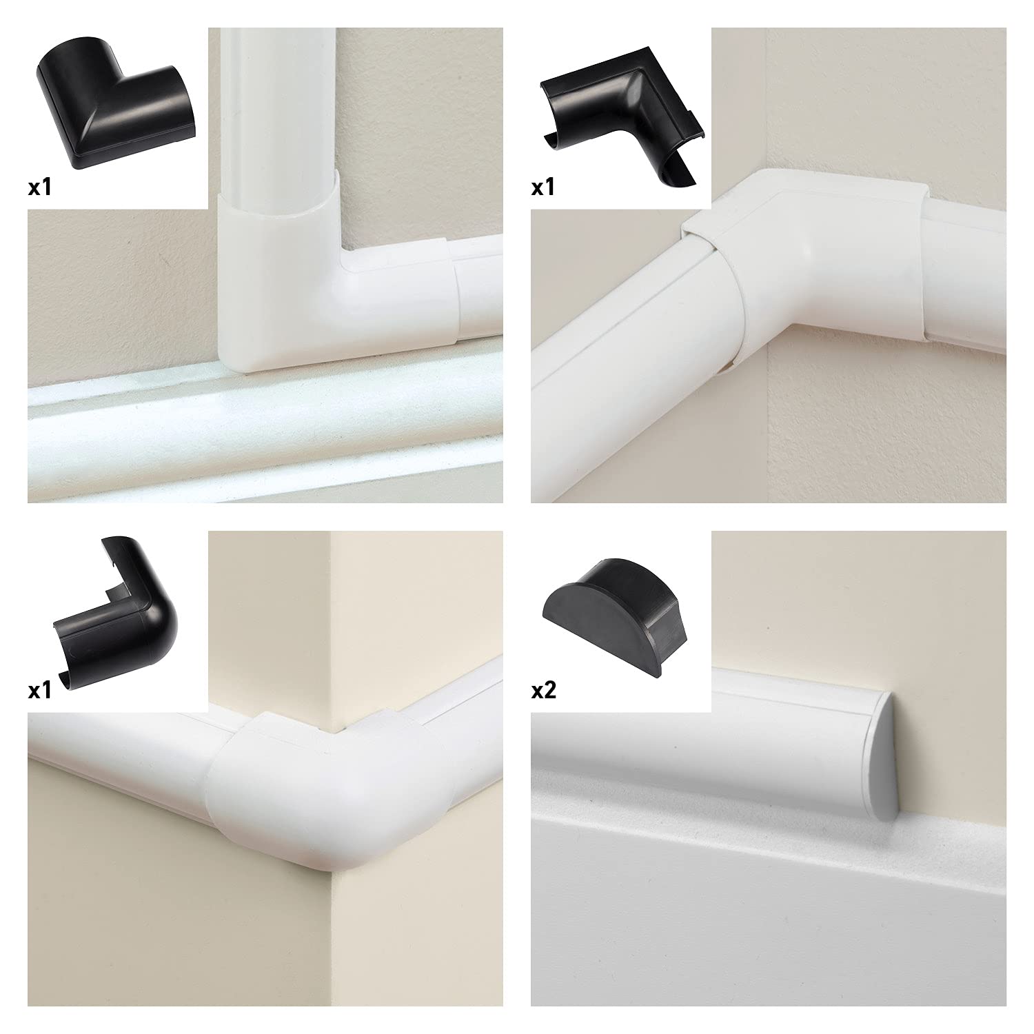 D Line Large Cable Raceway Accessory Pack, Join 2In X 1In Cord Cover Lengths, 5 Accessories Included, Hide Cords Around A Variet