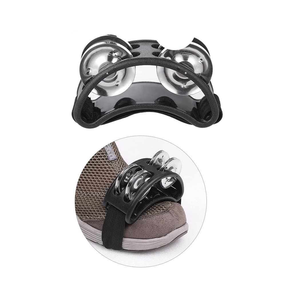 Ubervia 1pcs Foot Tambourine Percussion Musical Instrument wi 2 Sets Metal Jingle Bell