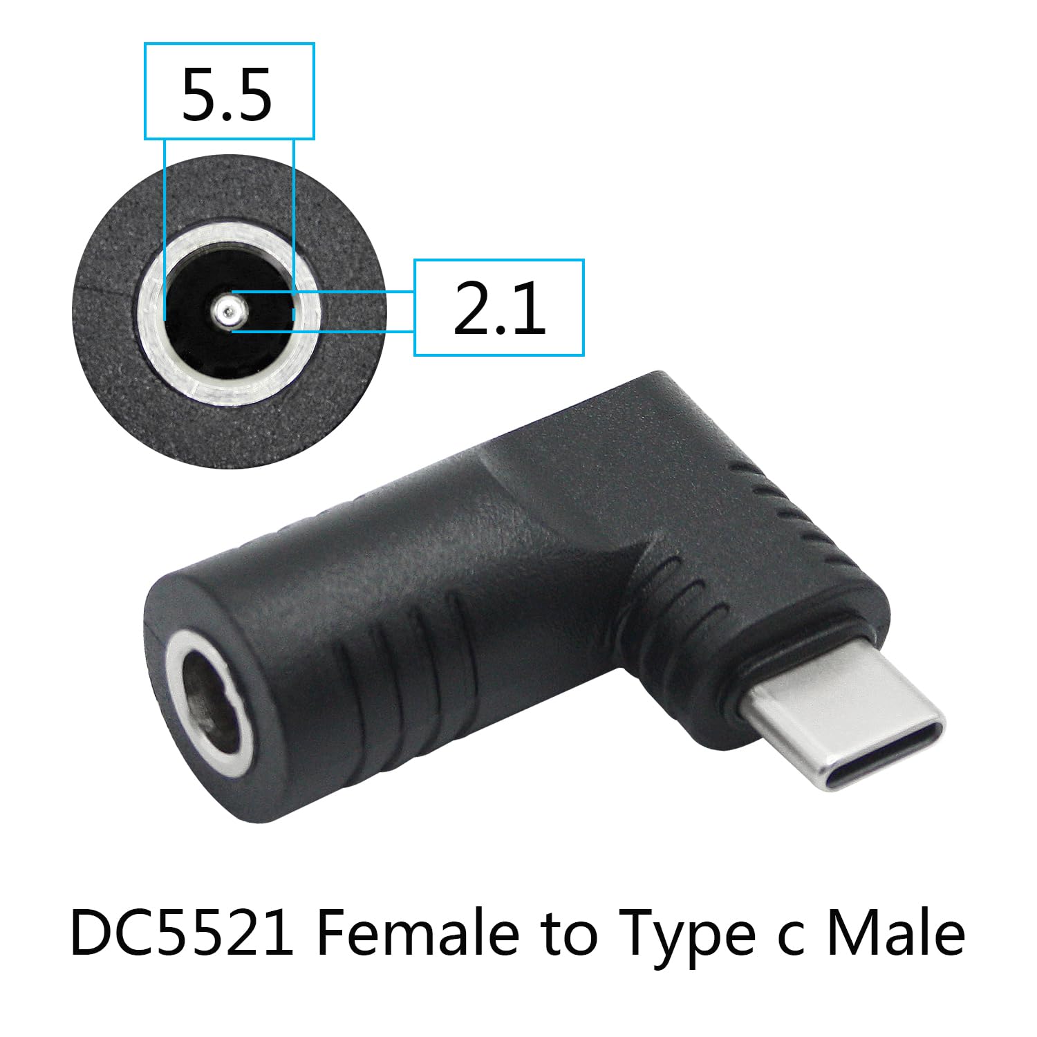 Maixbomr Right Angle DC 5.5mm x 2.1mm to USB C PD 65W Power Adapter - Black Copper