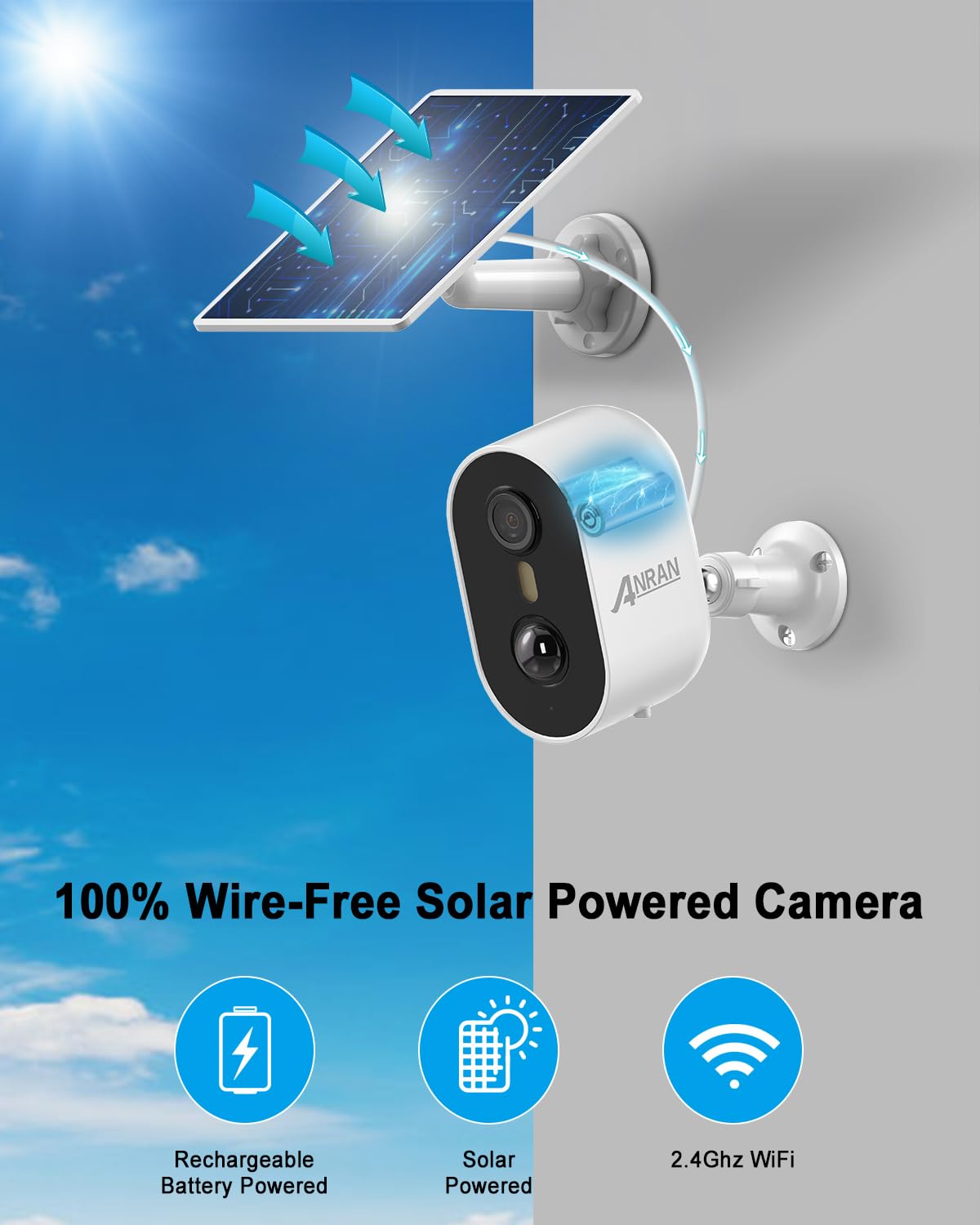 Anran 3Mp Solar Security Cameras Wireless Outdoor For Home Security, 2K Color Night Vision Wifi Surveillance Home Camera With So