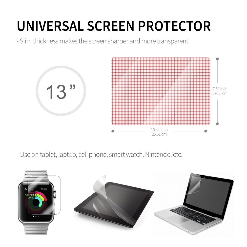Red Shield Universal Screen Protector 13' For Tablet, Smartphone, And More. Ultra Thin High Definition Crystal Clear Anti Scratch, Anti Fingerprint Film. Easy To Cut With Guidelines.