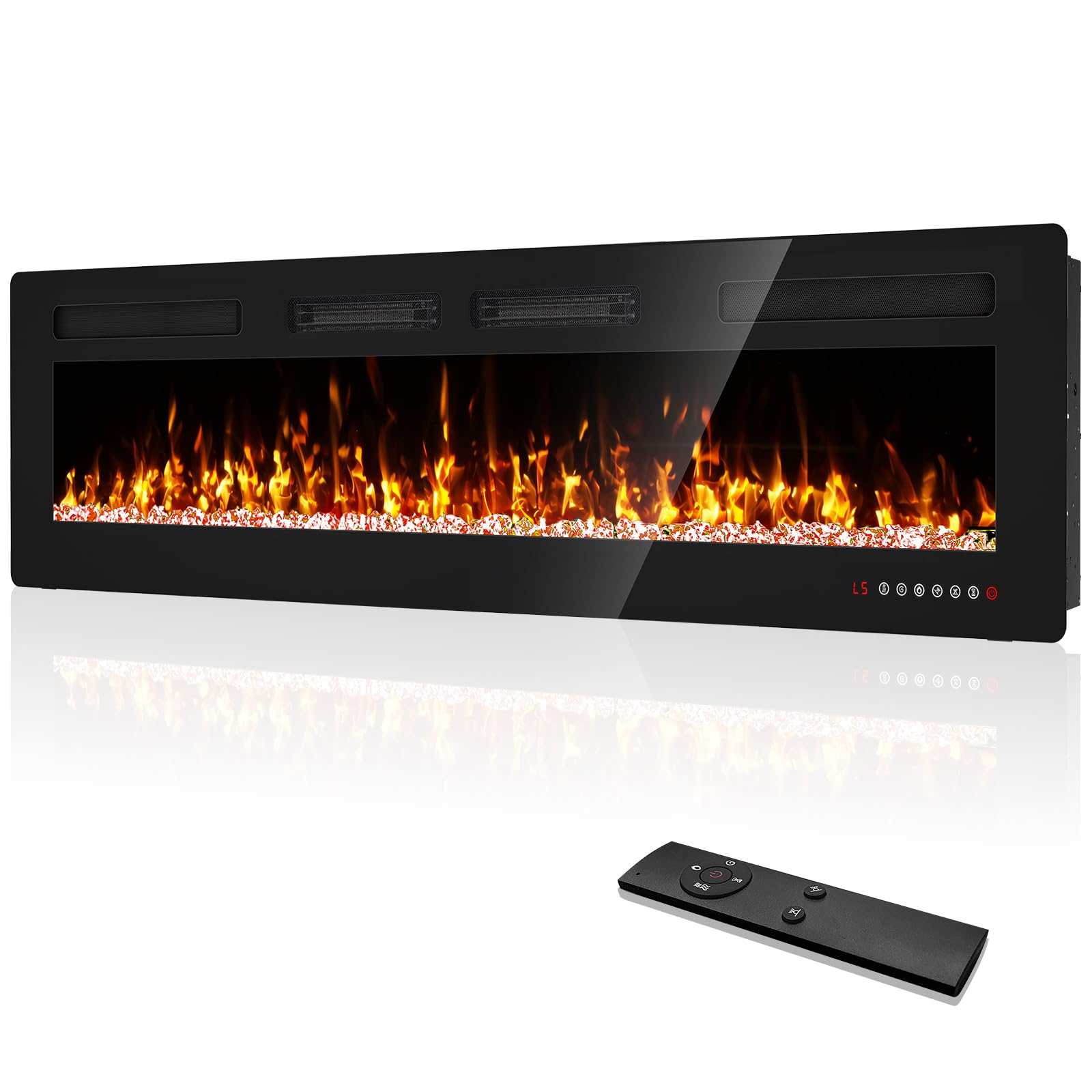 72 Inch Ultra Thin Electric Fireplace Inserts And Wall Mounted With Remote Control & Touch Screen 1500W Fireplace Heater With Ti