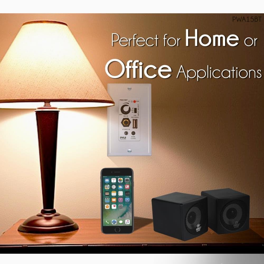 Pyle Wireless Bt Receiver Wall Mount - 100W In-Wall Audio Control Receiver W/ Built-In Amplifier, Usb/Microphone/Aux (3.5Mm) Inp