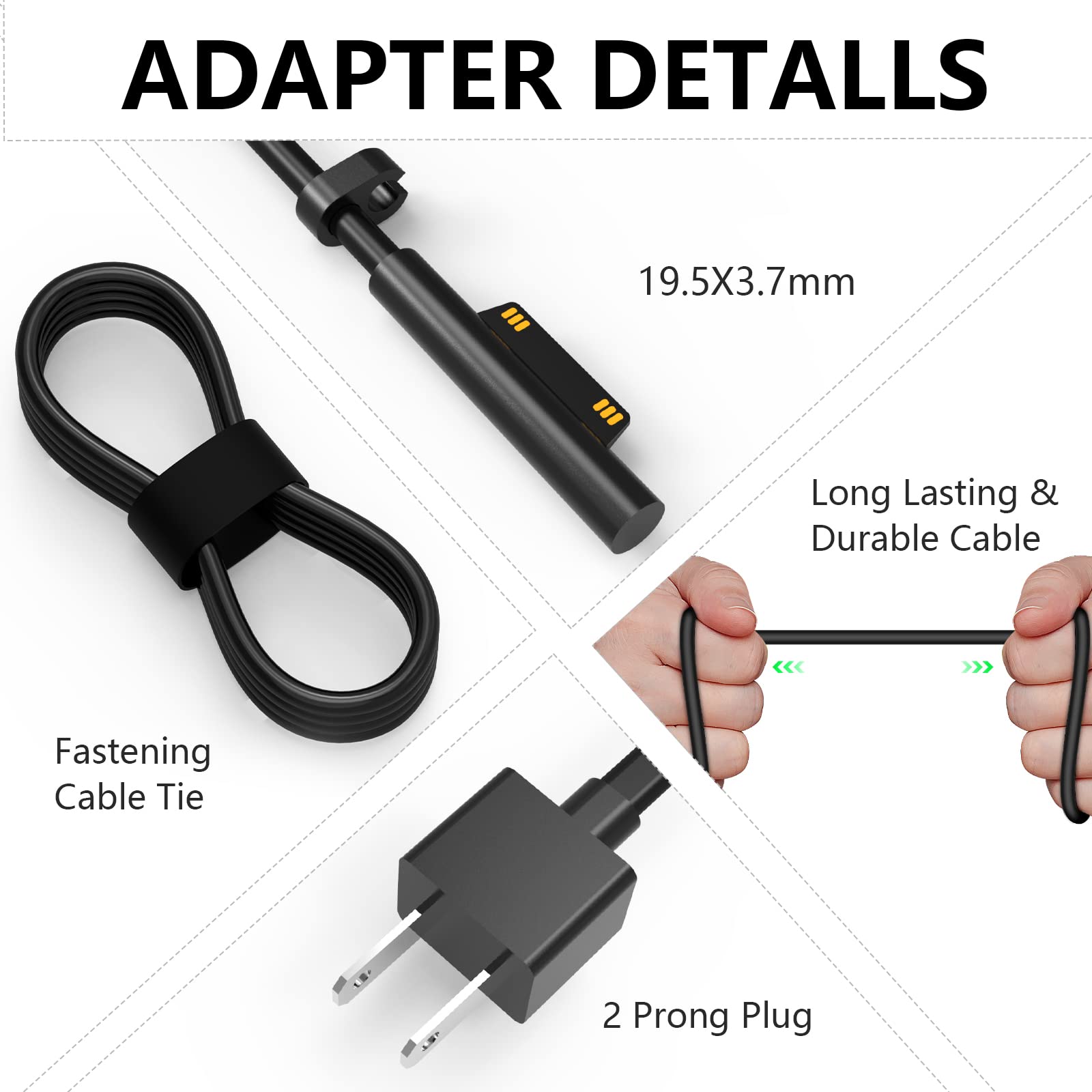 65W Surface Pro Charger For Microsoft Surface Pro 9, 8, 7+, 7, 6, 5, 4, 3, X, Windows Surface Laptop Adapter Power