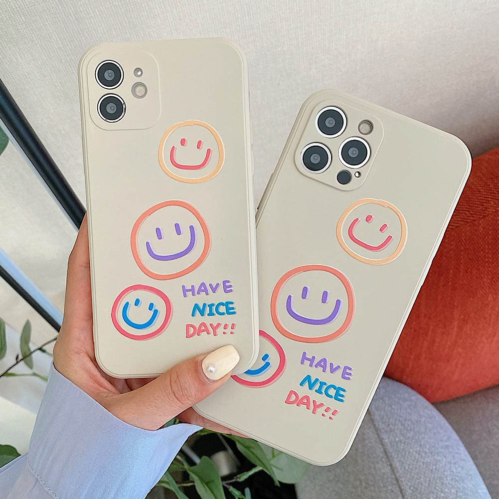 KERZZIL iPhone 12 Case Smile Pattern Silicone Slim Fit Shockproof 6.1 Inch Beige
