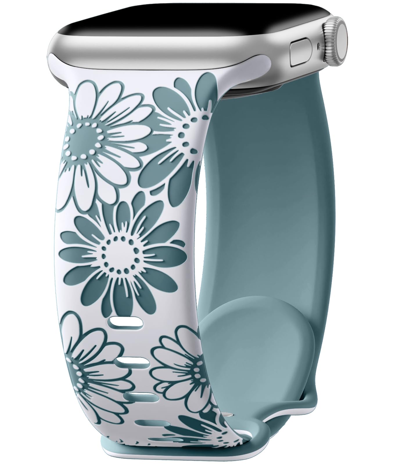 Daqin Floral Engraved Band Compatible With Apple Watch Band 44Mm 45Mm 46Mm 42Mm 49Mm,Cute Flower Pattern Band Soft Silicone Spor