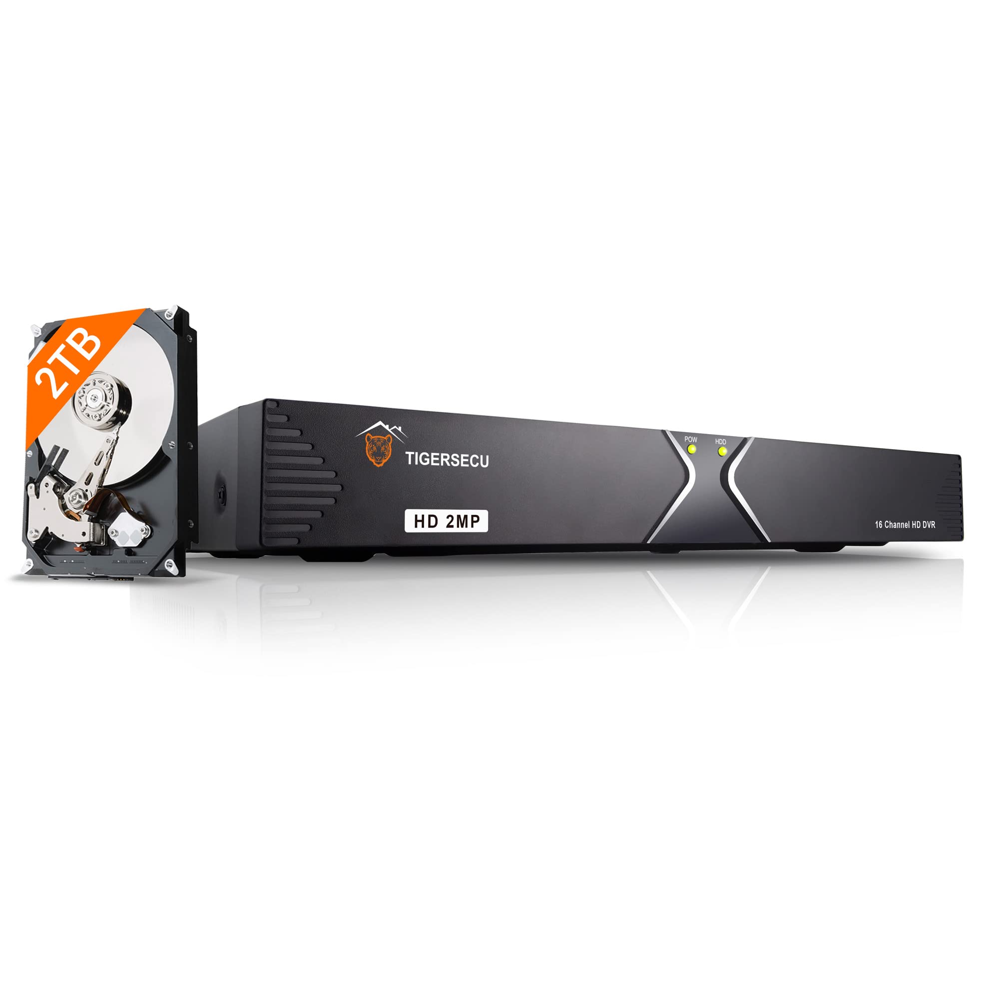 TIGERSECU Super HD 1080P 16-Channel Hybrid 5-in-1 DVR Security Recorder with 2TB Hard Drive, for up to 5MP TVI/AHD/CVI/Analog an