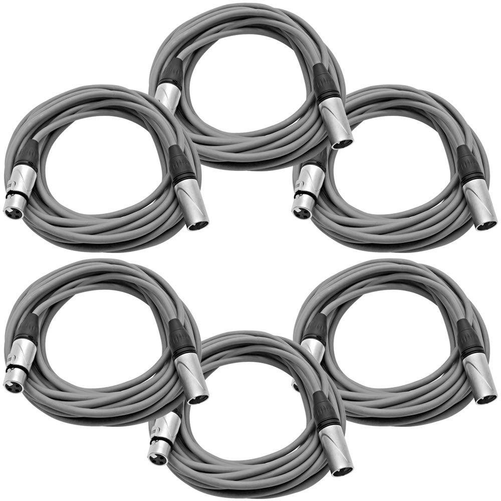 Seismic Audio - Saxlx-25-6 Pack Of 25' Black Xlr Male To Xlr Female Microphone Cables - Balanced - 25 Foot Patch Cords