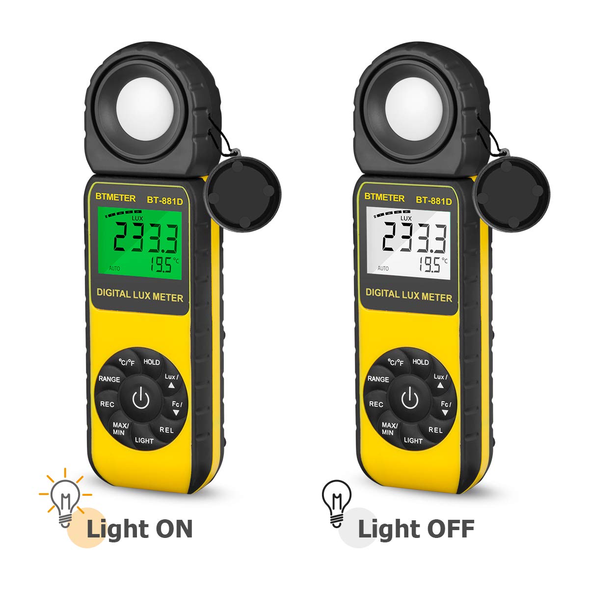 Btmeter Bt 881D Digital Illuminance Light Meter, Measure Lights 0.01~400,000 Lux (0.01~40,000 Fc) Foot Candles Luxmeter With 270