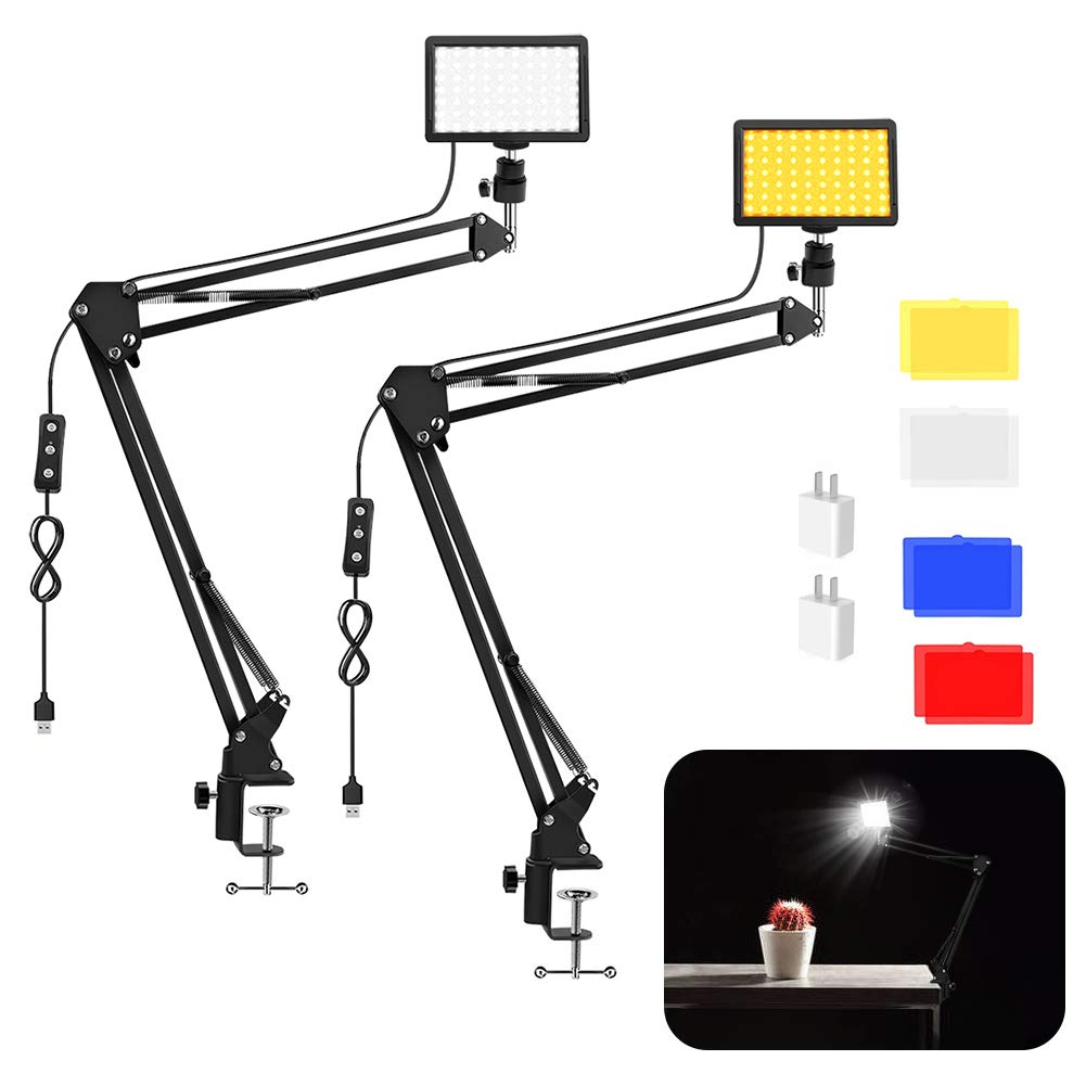 Unicucp 2 Packs 96 Led Dimmable 2400 6800K 97 Cri Video Light 11 Brightness With Clamp Scissor Arm Stand/4 Color Filters For Pro